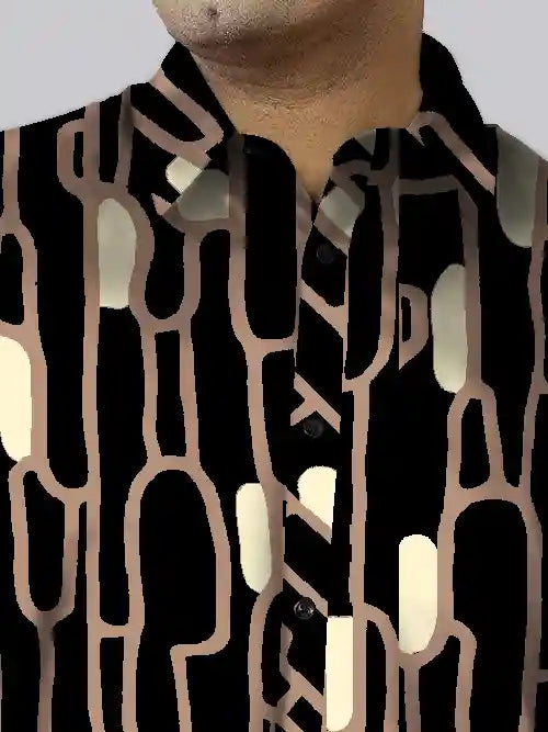 Abstract Black and Peach Printed Men's Plus Size Half Sleeve Shirt