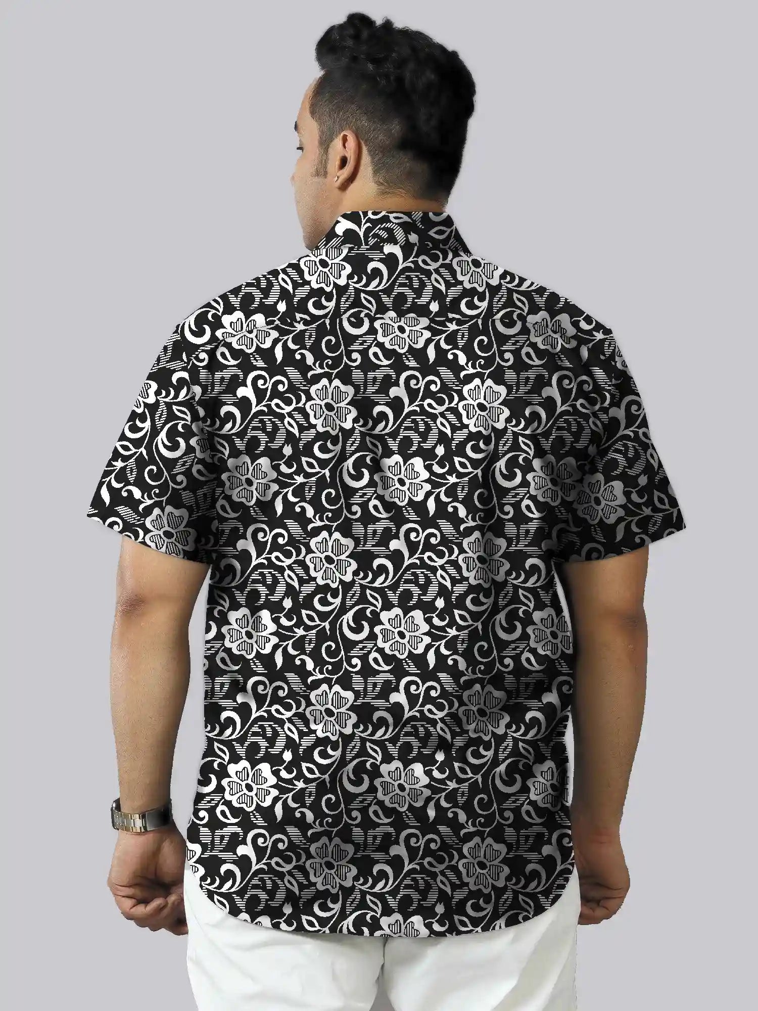 Floral Pattern Printed Men's Plus Size Half Sleeve Shirt