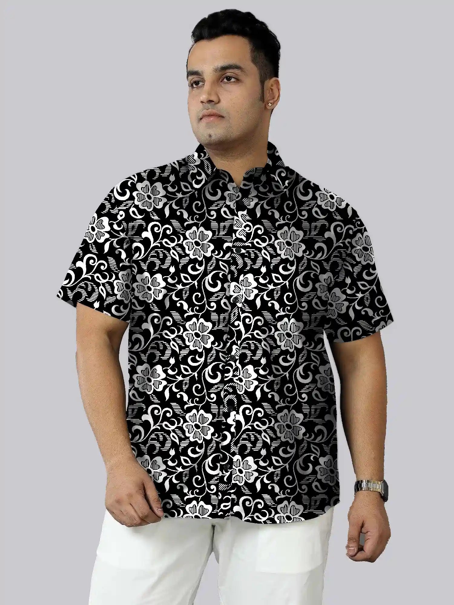 Floral Pattern Printed Men's Plus Size Half Sleeve Shirt