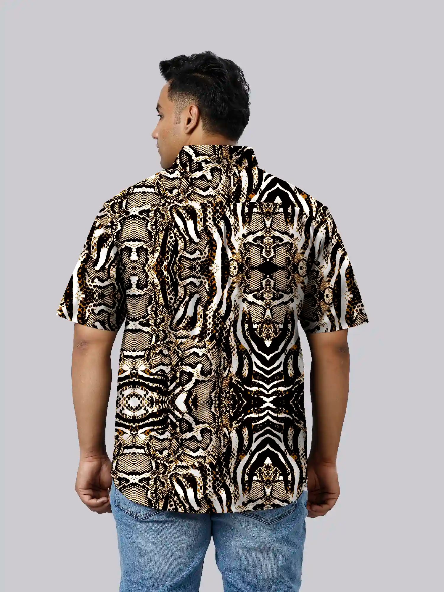 Leopard Skin Digital Printed Men's Plus Size Half Sleeve Shirt