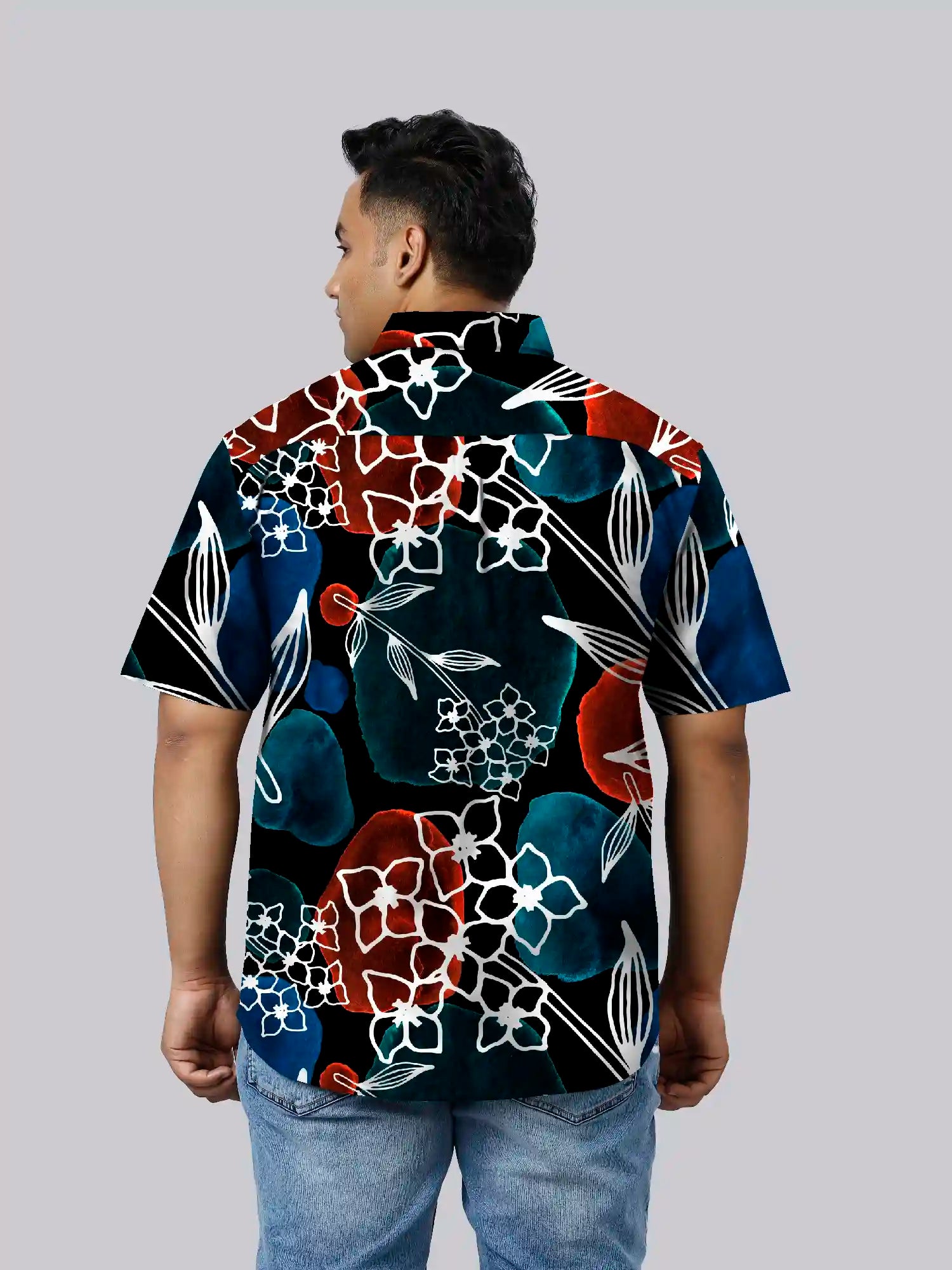 Line Art Flowers Printed Men's Plus Size Half Sleeve Shirt