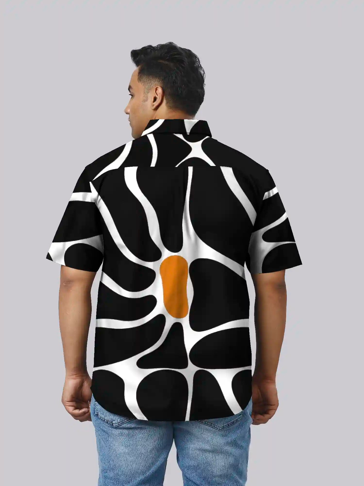 Black and Orange Shapes  Printed Men's Plus Size Half Sleeve Shirt