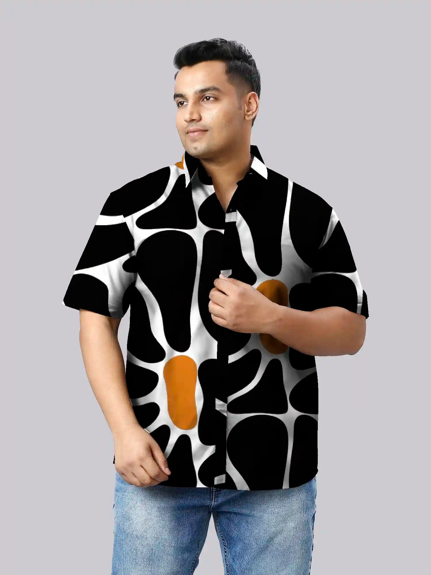 Black and Orange Shapes  Printed Men's Plus Size Half Sleeve Shirt