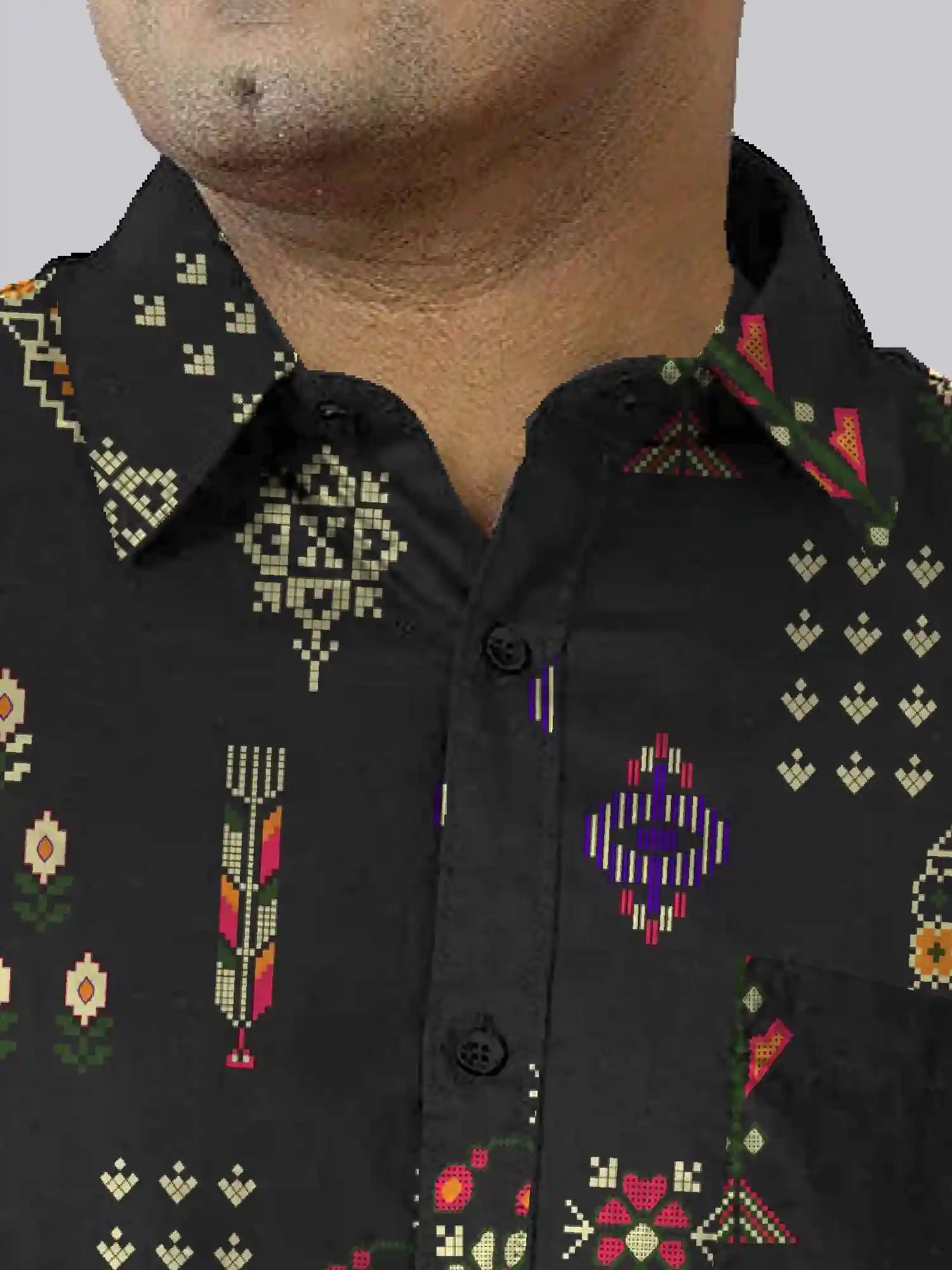 Elegant Paisleys Digital Printed  Men Plus Size Half Sleeve Shirt