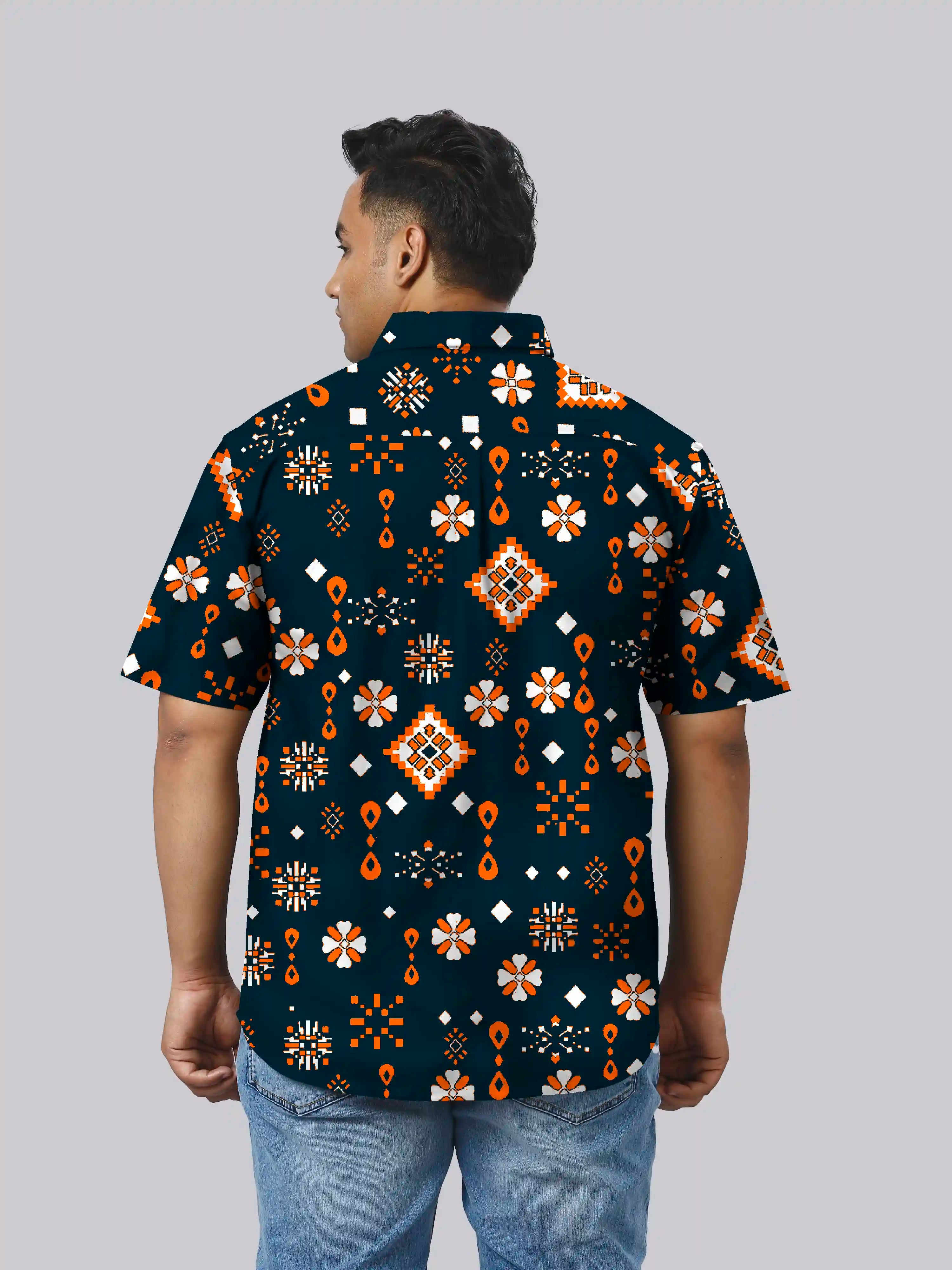 Ethnic Design Digital Printed  Men Plus Size Half Sleeve Shirt