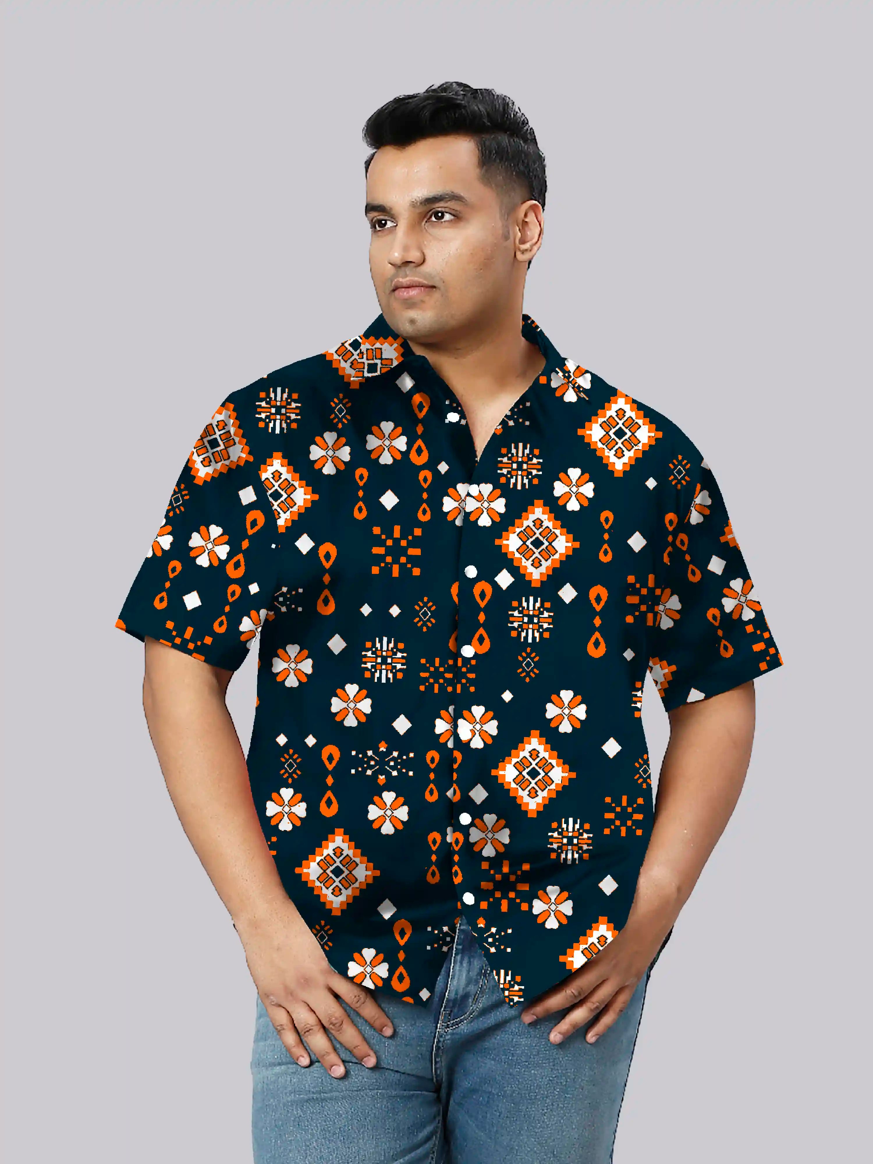 Ethnic Design Digital Printed  Men Plus Size Half Sleeve Shirt