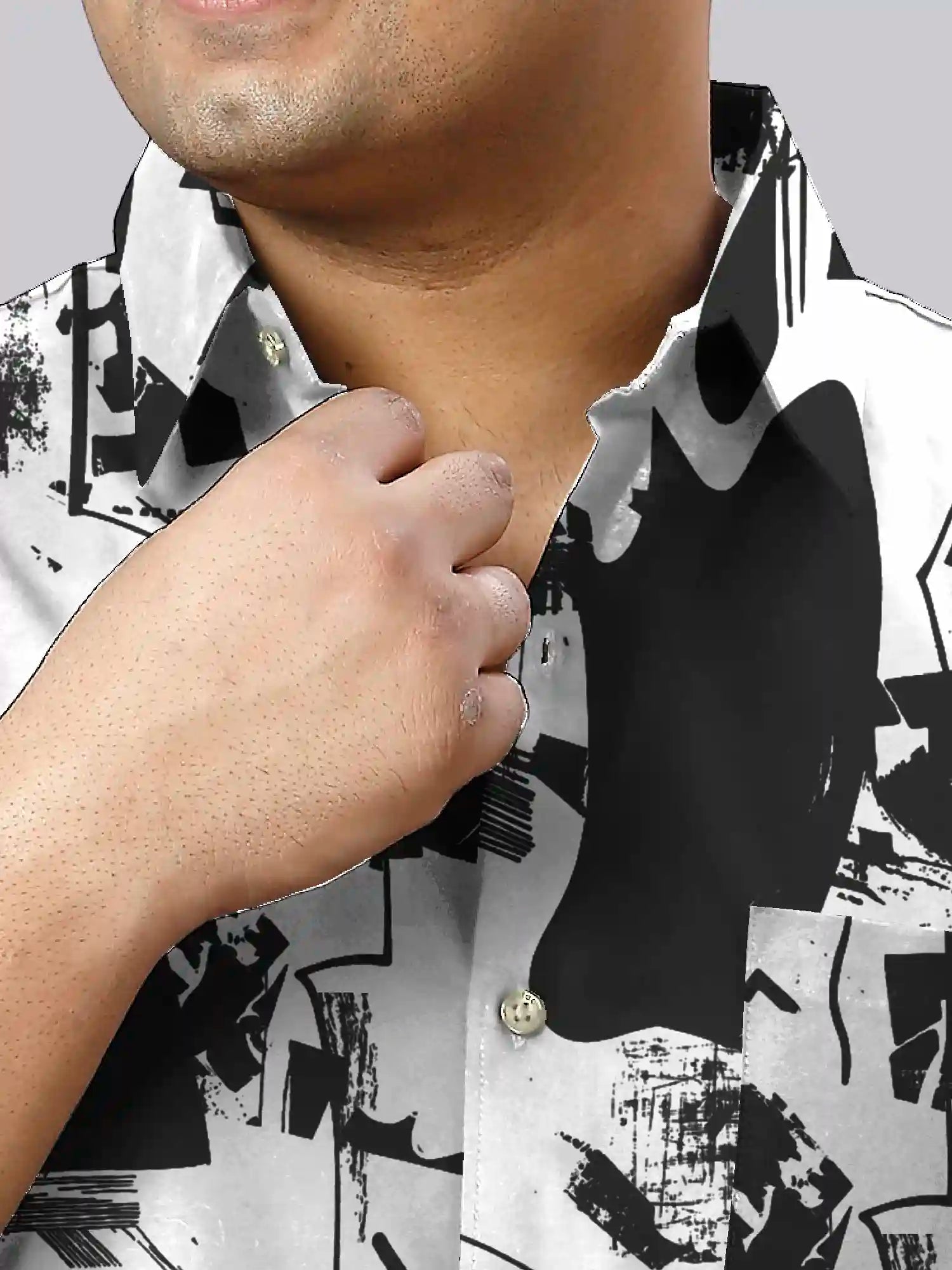 Abstract Shapes Digital Printed  Men Plus Size Half Sleeve Shirt