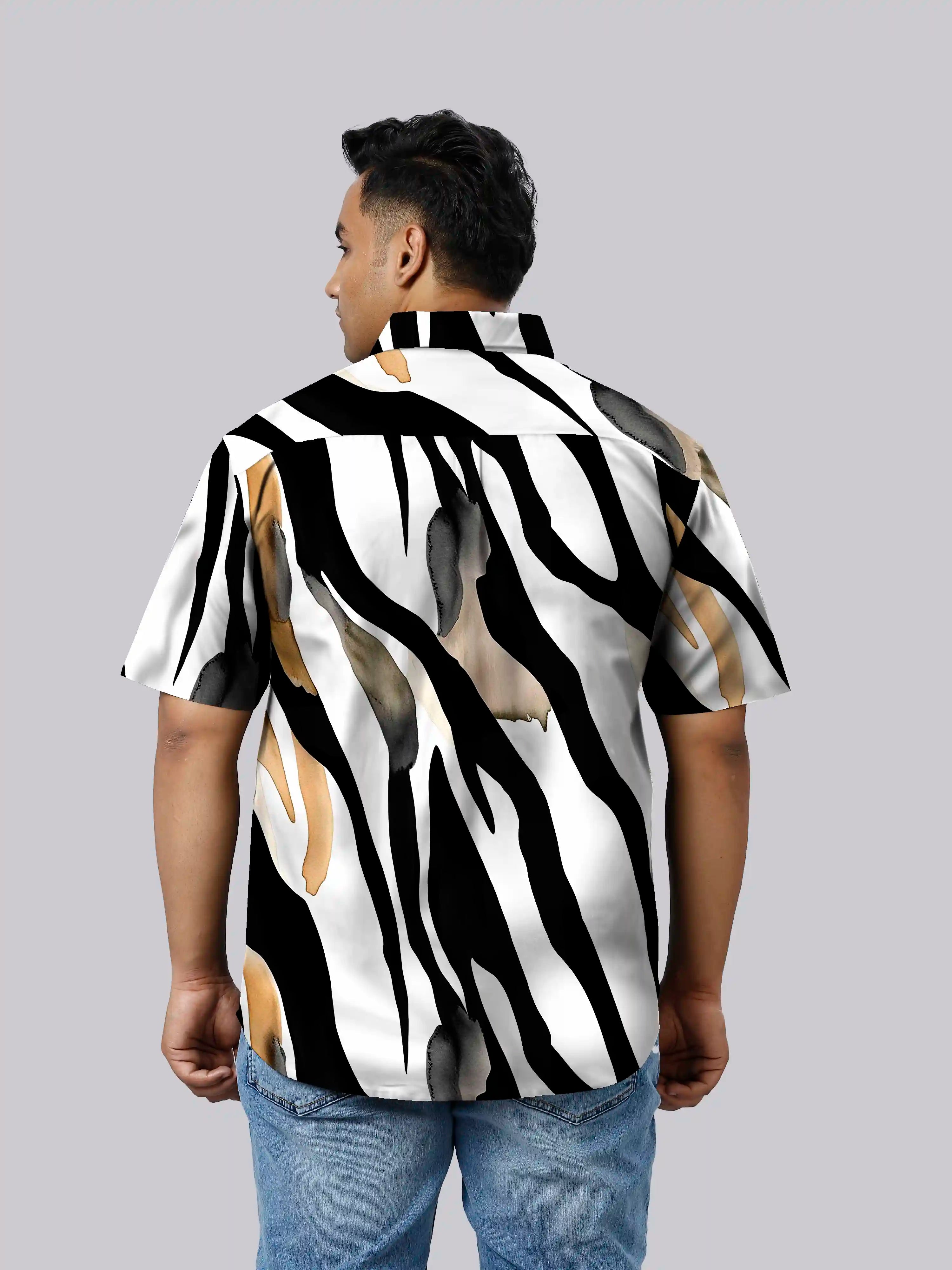 Zebra Stripe Digital Printed  Men Plus Size Half Sleeve Shirt