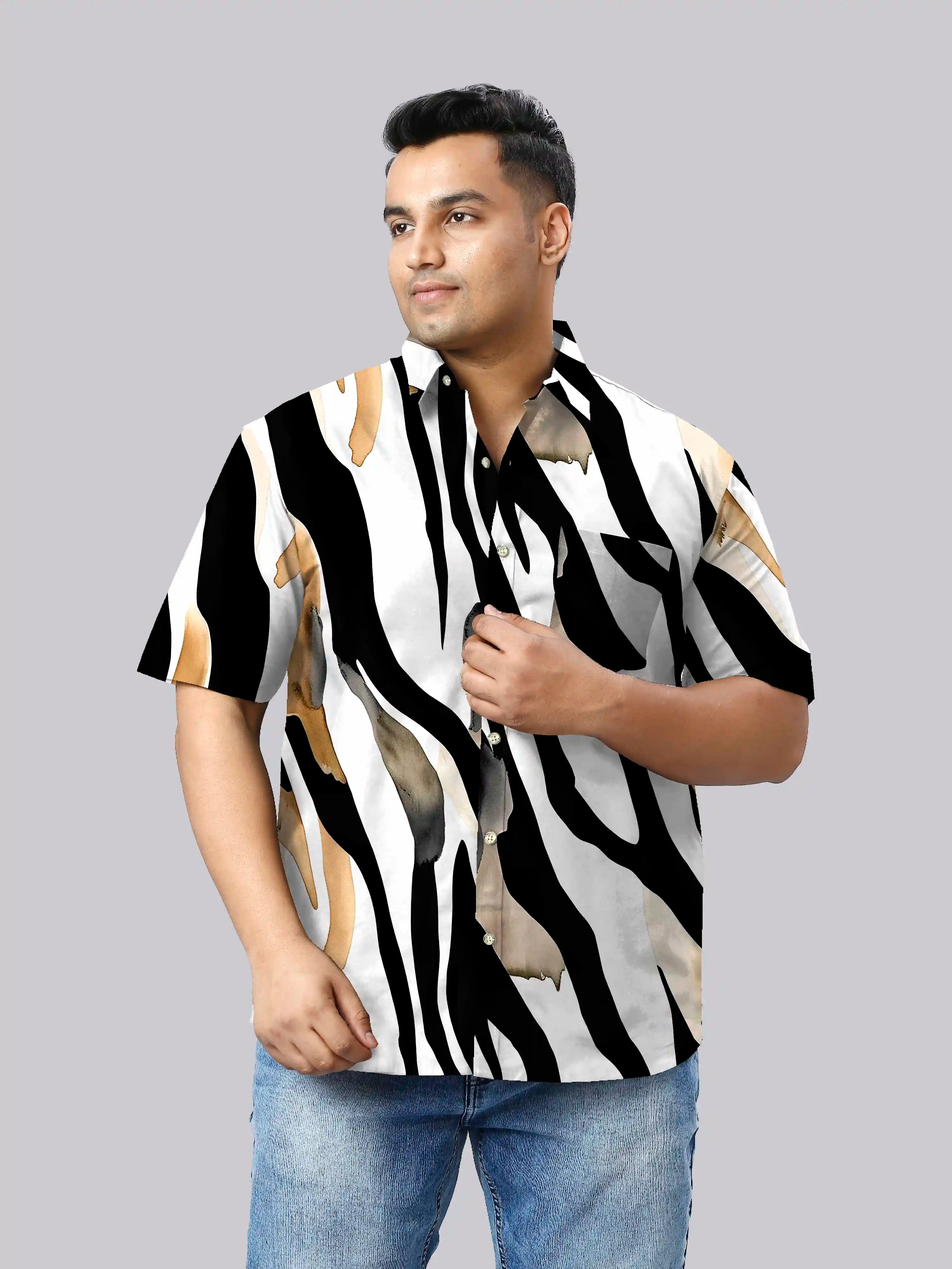 Zebra Stripe Digital Printed  Men Plus Size Half Sleeve Shirt