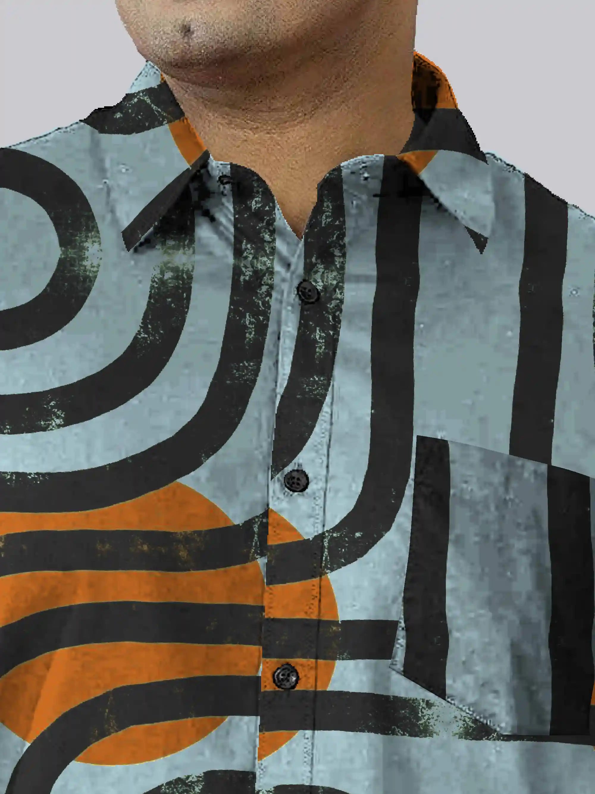 Solar Rhythm Digital Printed  Men Plus Size Half Sleeve Shirt