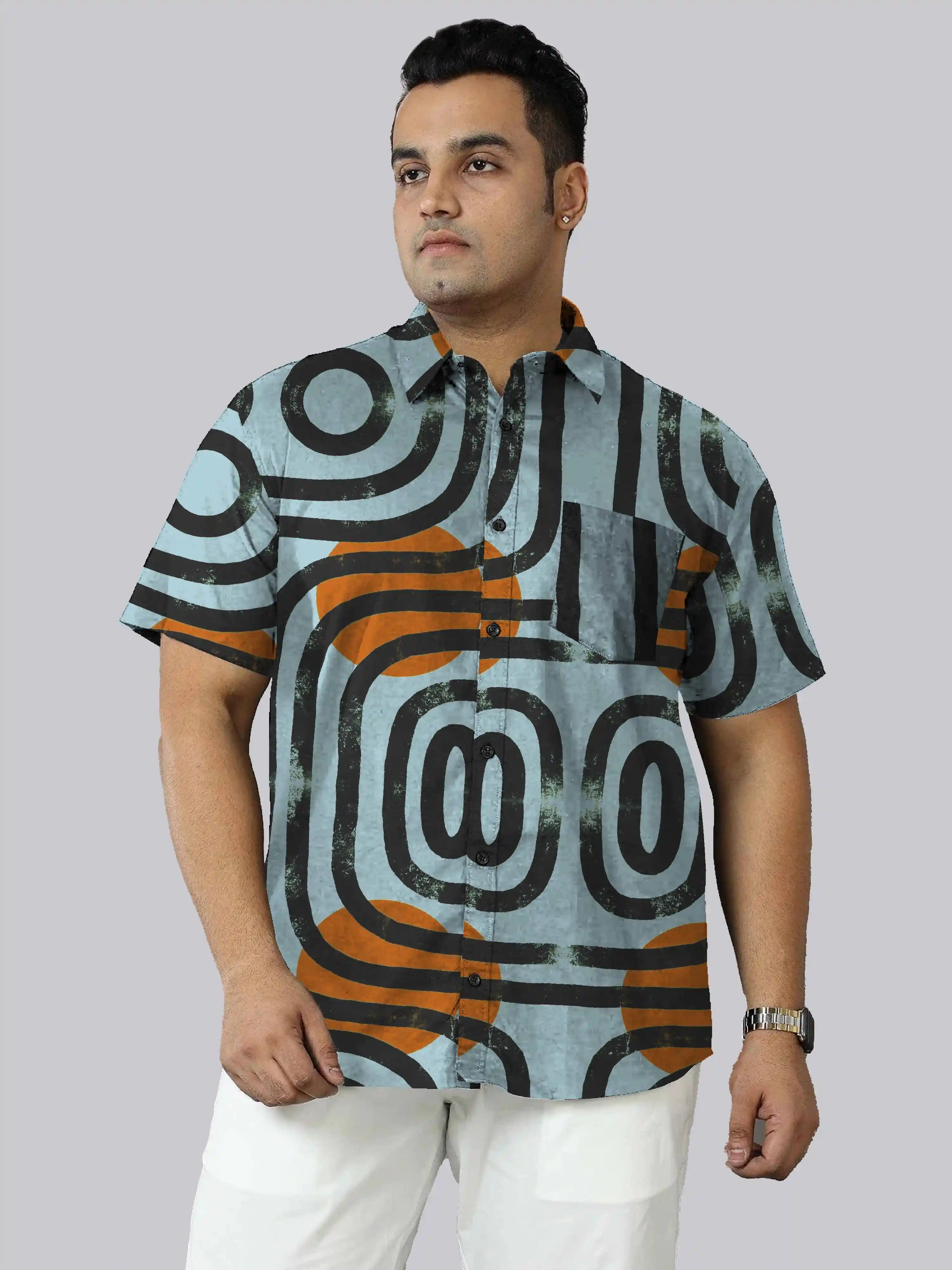 Solar Rhythm Digital Printed  Men Plus Size Half Sleeve Shirt