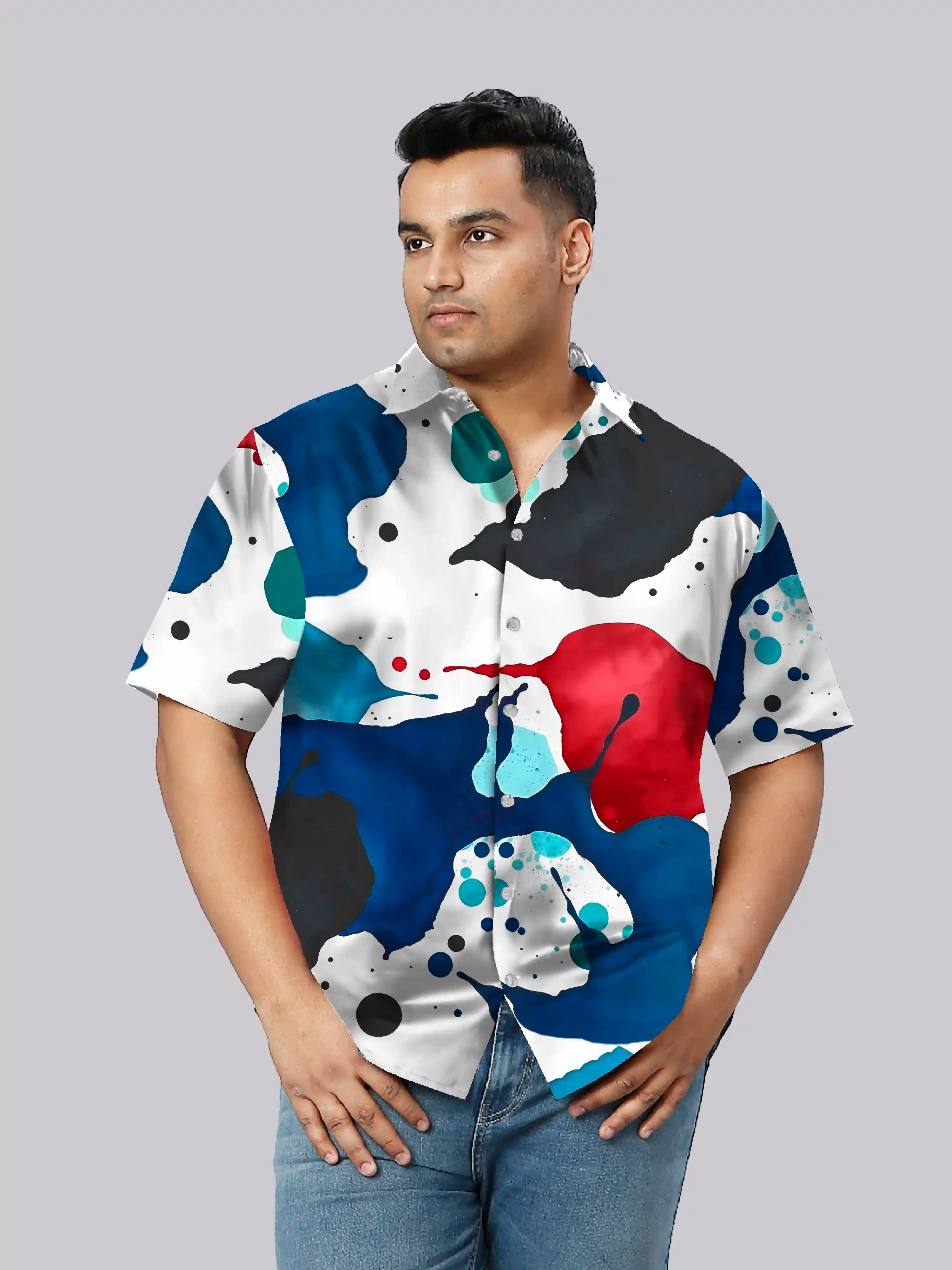 Splashes Color Digital Printed  Men Plus Size Half Sleeve Shirt