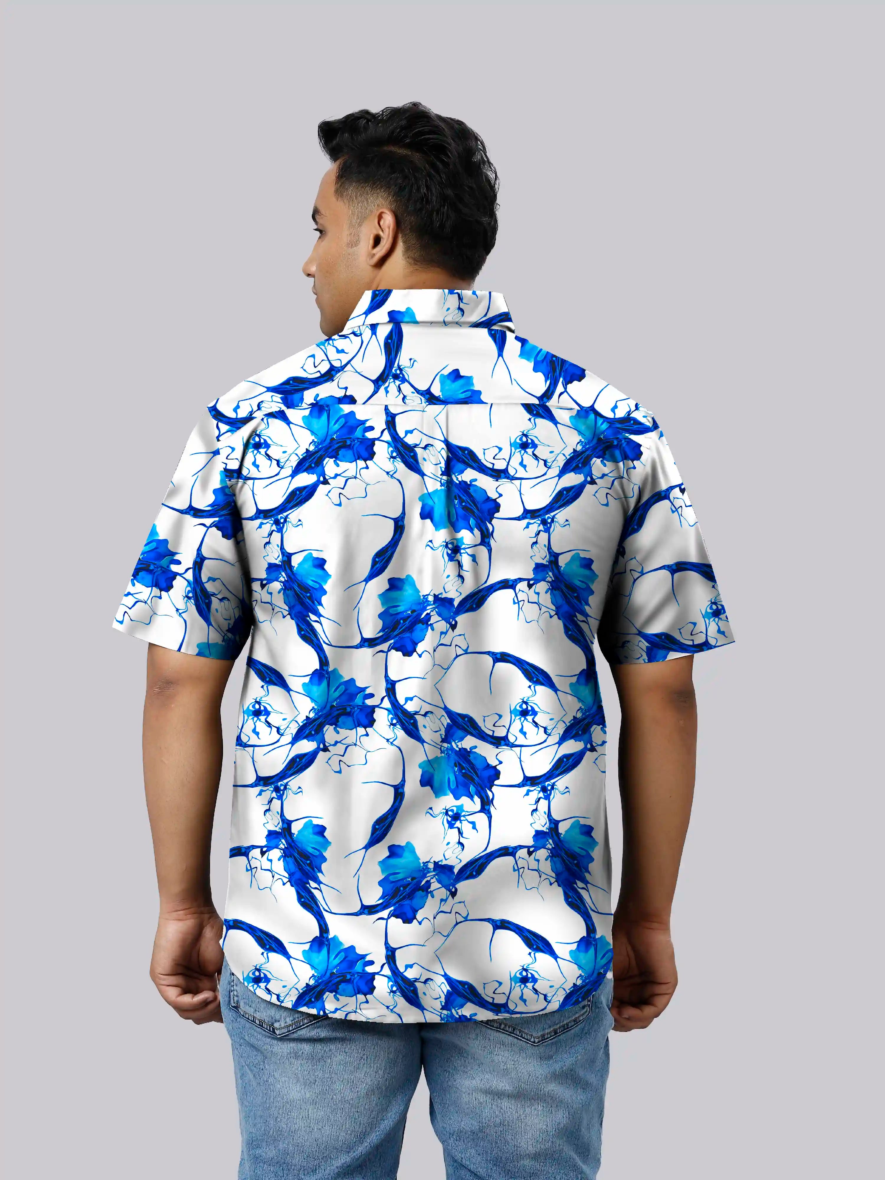 Blue Fluid Digital Printed  Men Plus Size Half Sleeve Shirt