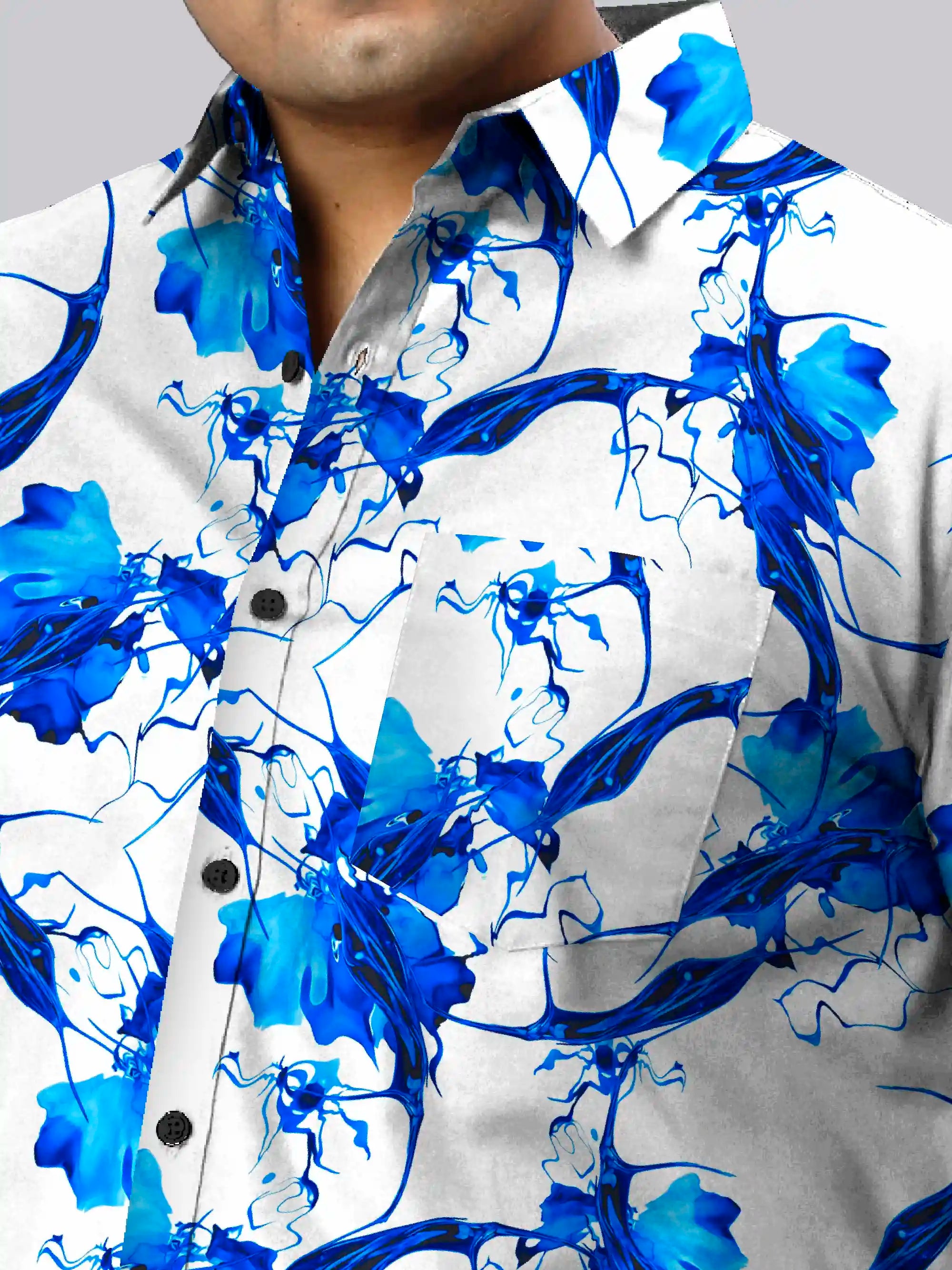 Blue Fluid Digital Printed  Men Plus Size Half Sleeve Shirt