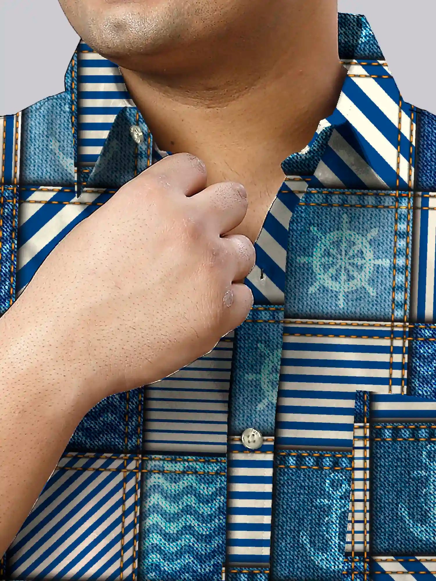 Nautical Denim Style Digital Printed  Men Plus Size Half Sleeve Shirt