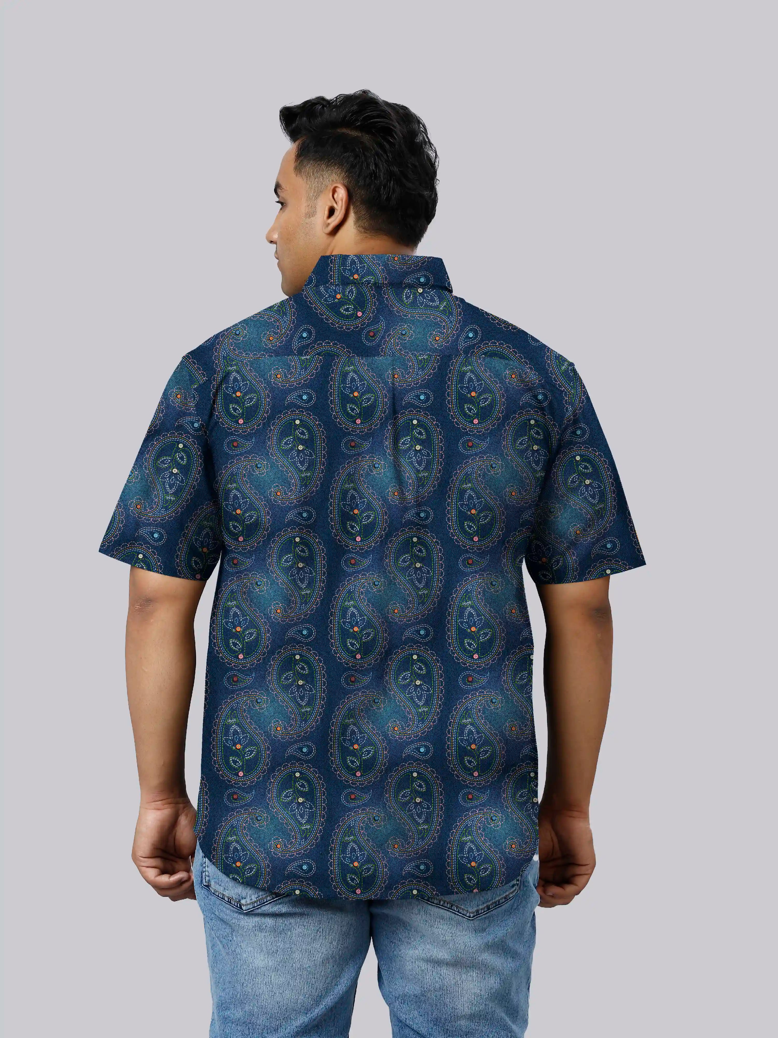 Twisted Paisley Digital Printed  Men Plus Size Half Sleeve Shirt