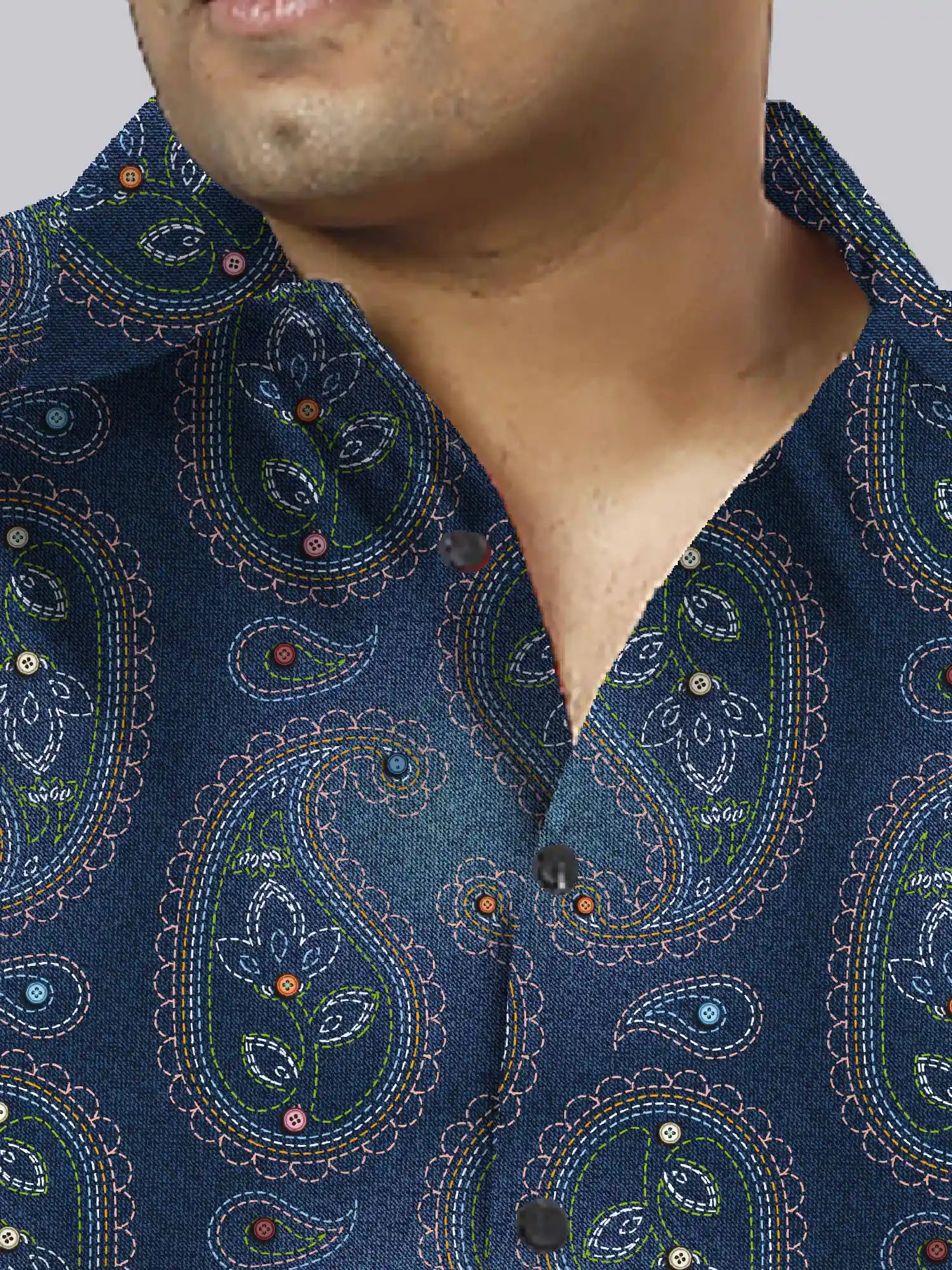 Twisted Paisley Digital Printed  Men Plus Size Half Sleeve Shirt