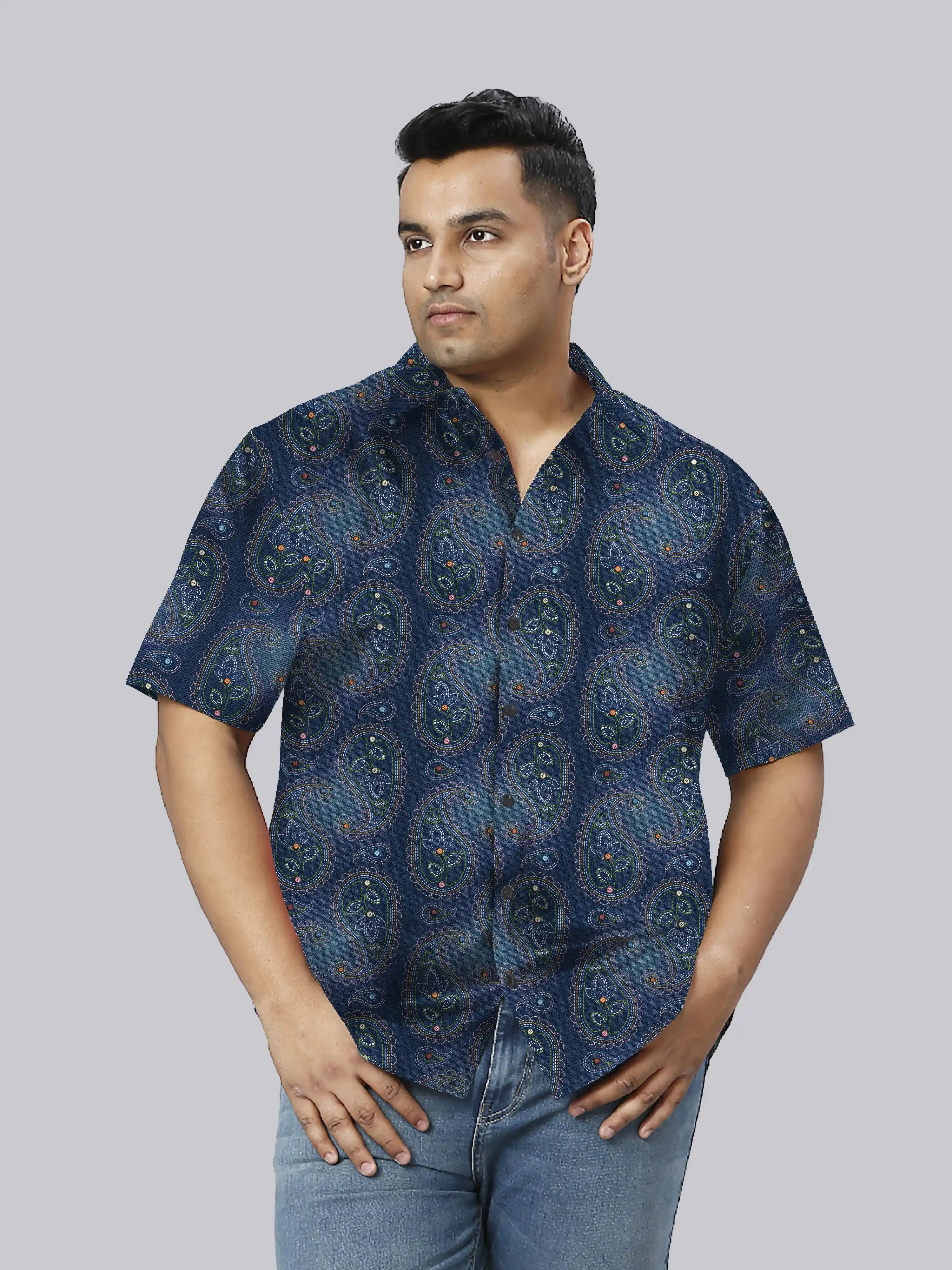 Twisted Paisley Digital Printed  Men Plus Size Half Sleeve Shirt