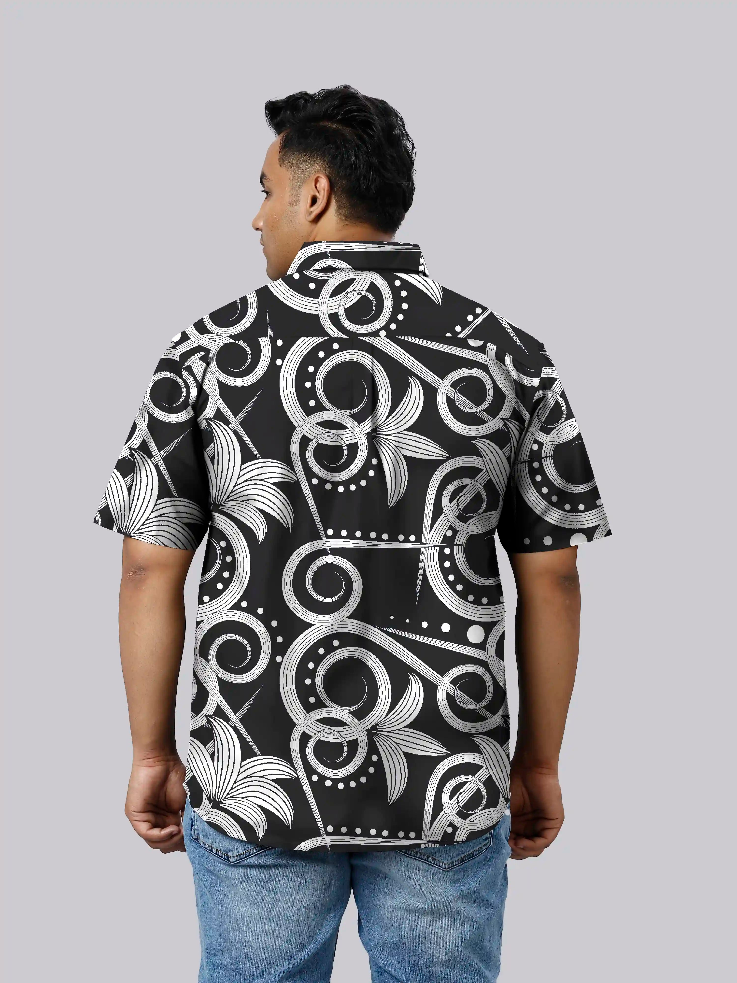 Swirling Lines Digital Printed  Men Plus Size Half Sleeve Shirt