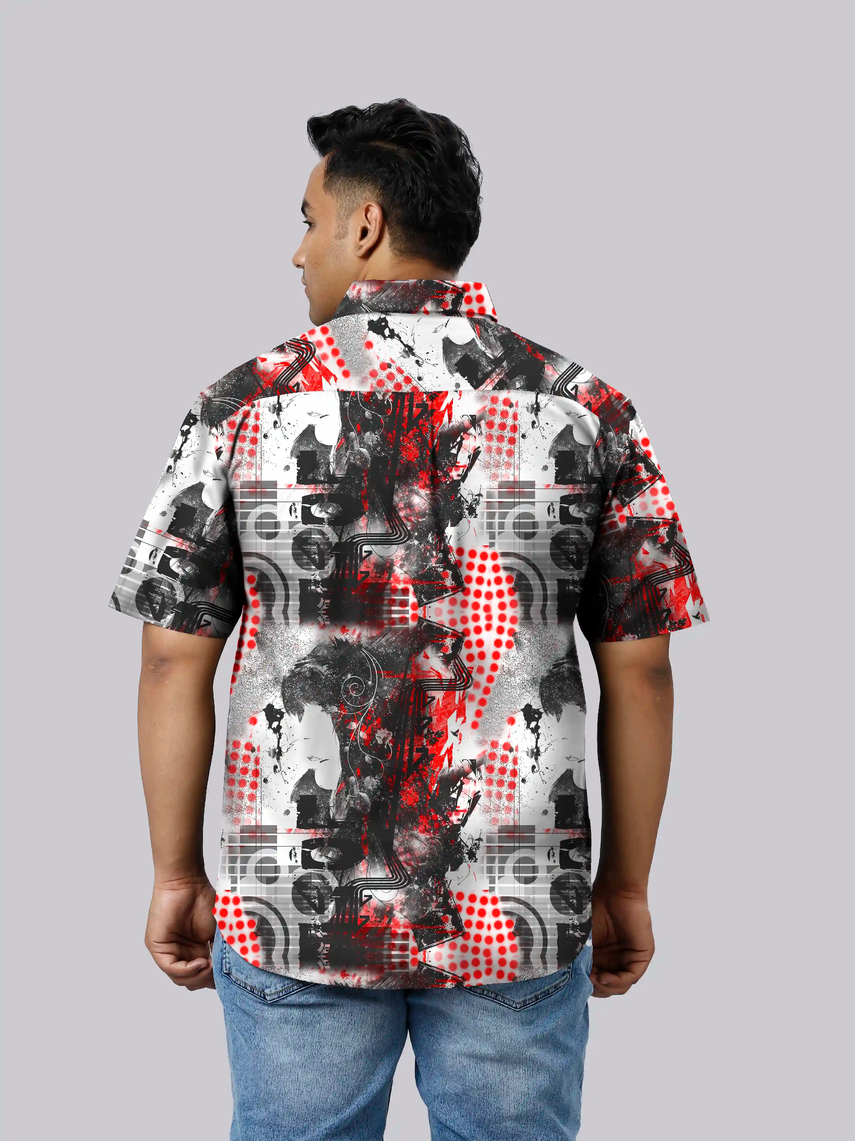 Striking Abstract Digital Printed  Men Plus Size Half Sleeve Shirt