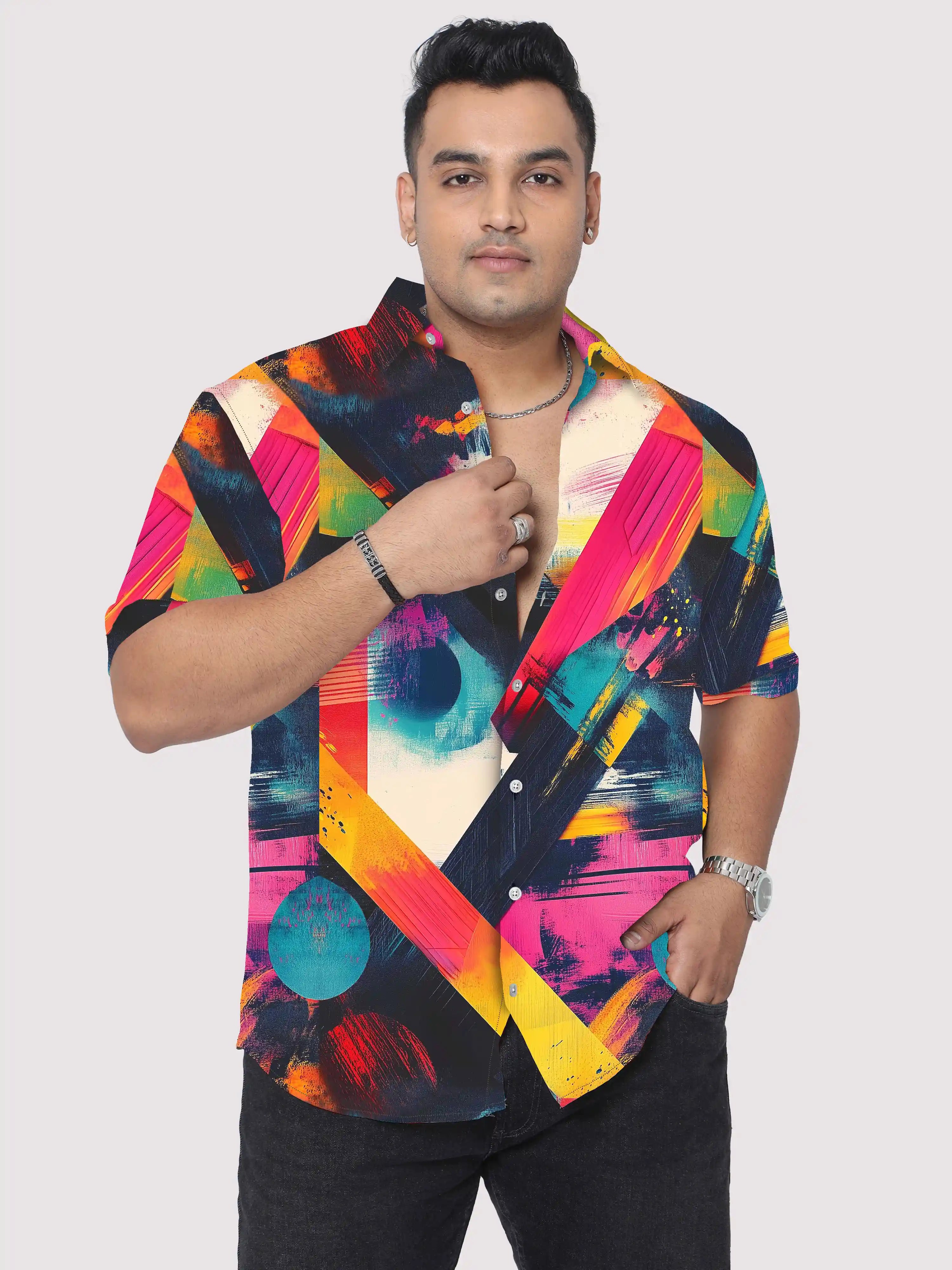 Modern Aesthetic Digital Printed  Men Plus Size Half Sleeve Shirt