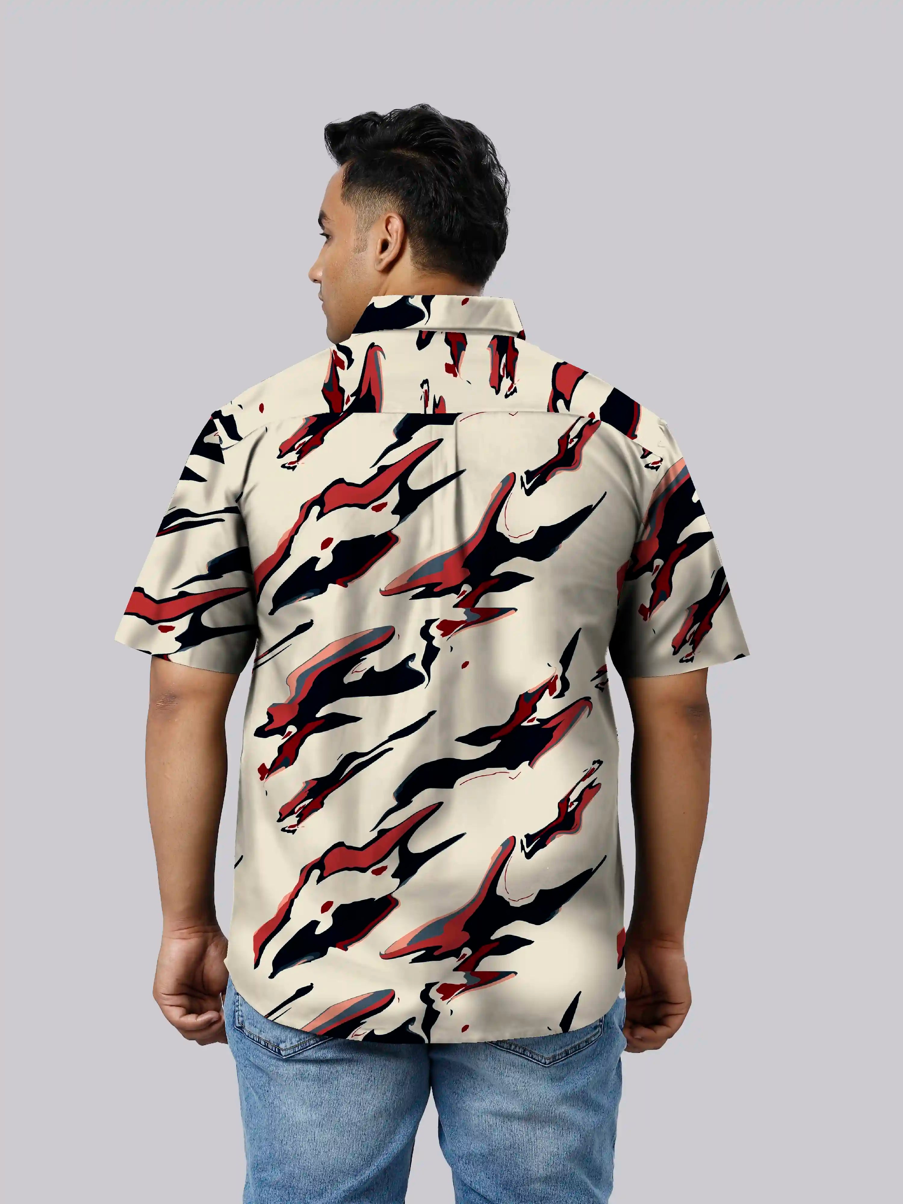 Flowing Liquid Digital Printed  Men Plus Size Half Sleeve Shirt