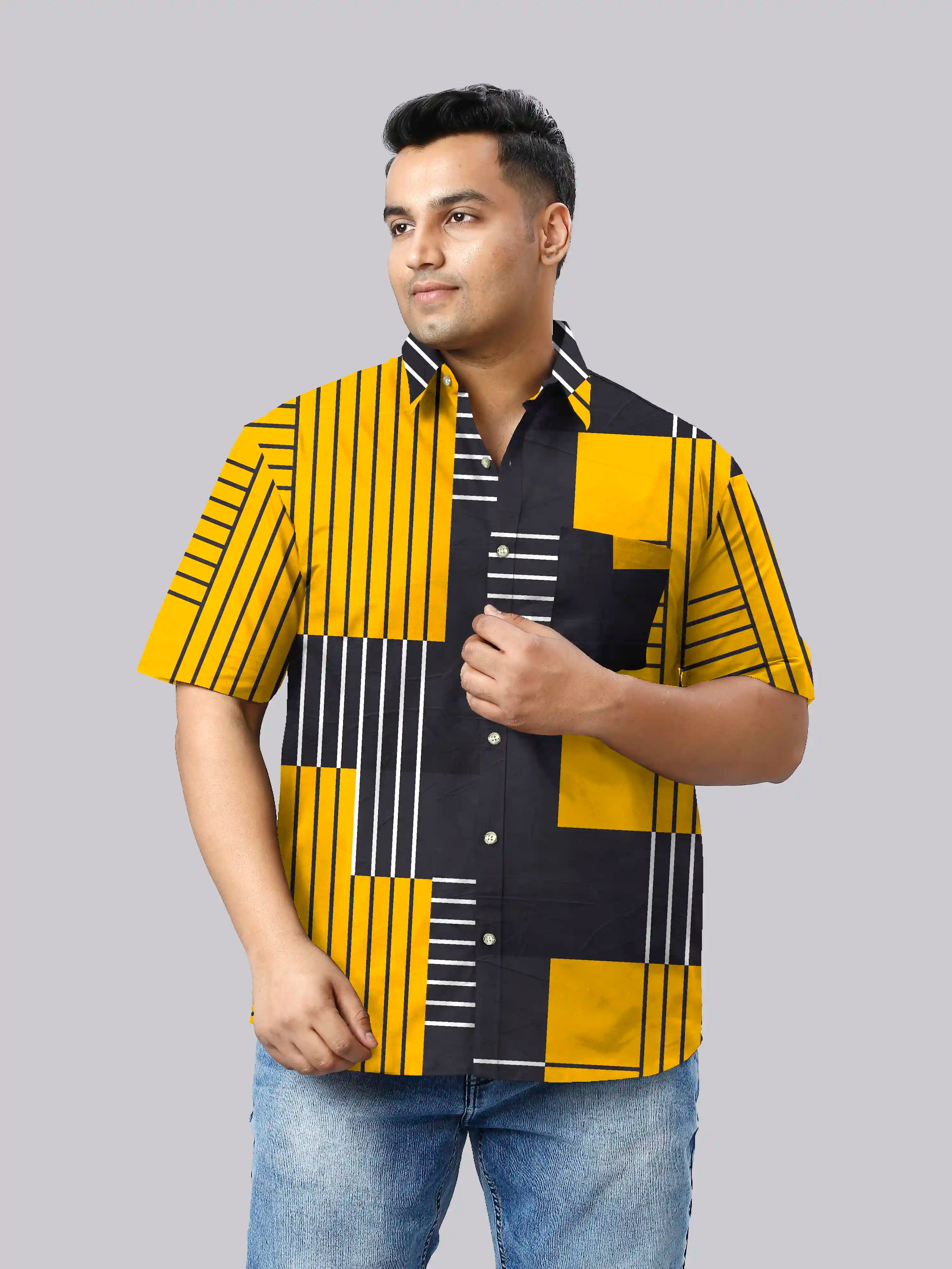 Organic Geometric Digital Printed  Men Plus Size Half Sleeve Shirt