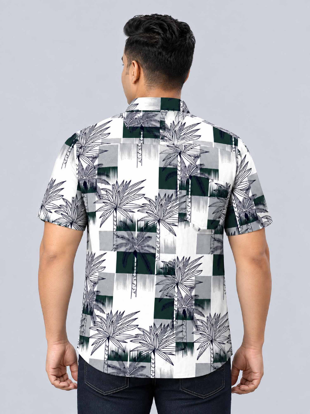 Tropical Paradise Digital Printed Men's Plus Size Half Sleeve Shirt