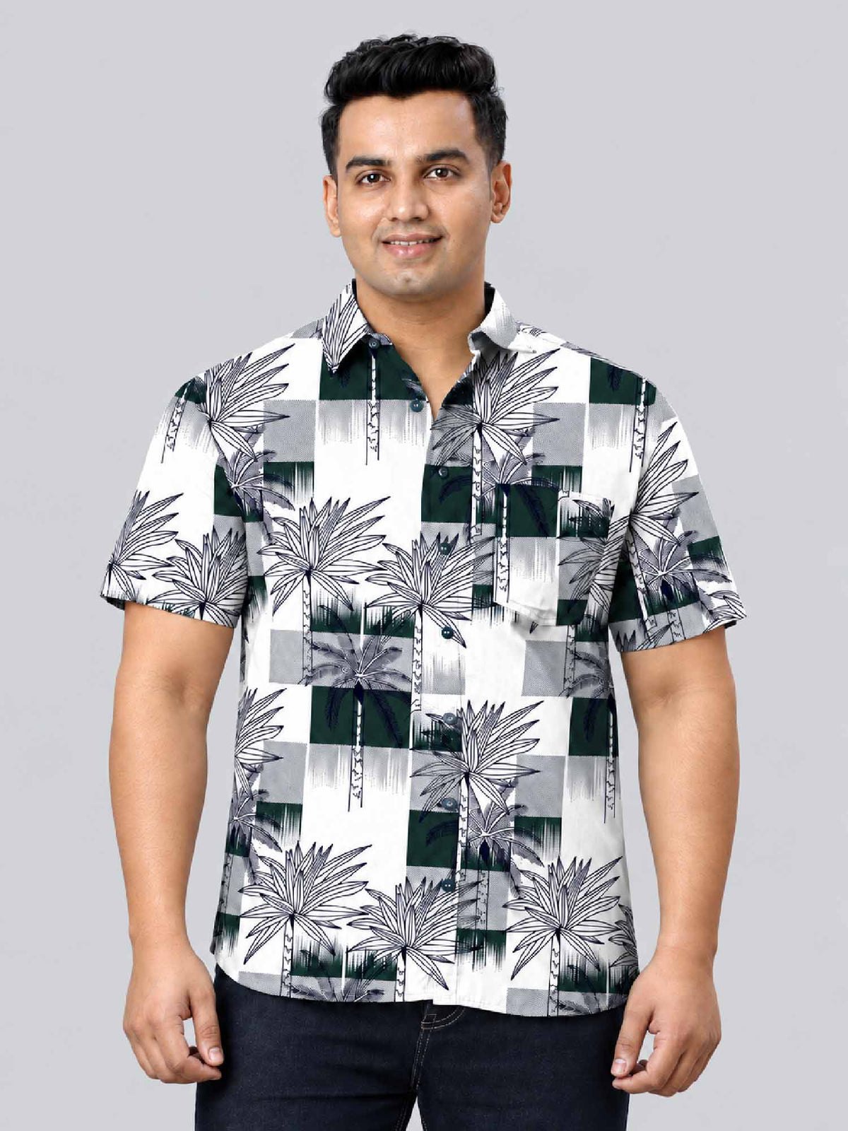 Tropical Paradise Digital Printed Men's Plus Size Half Sleeve Shirt