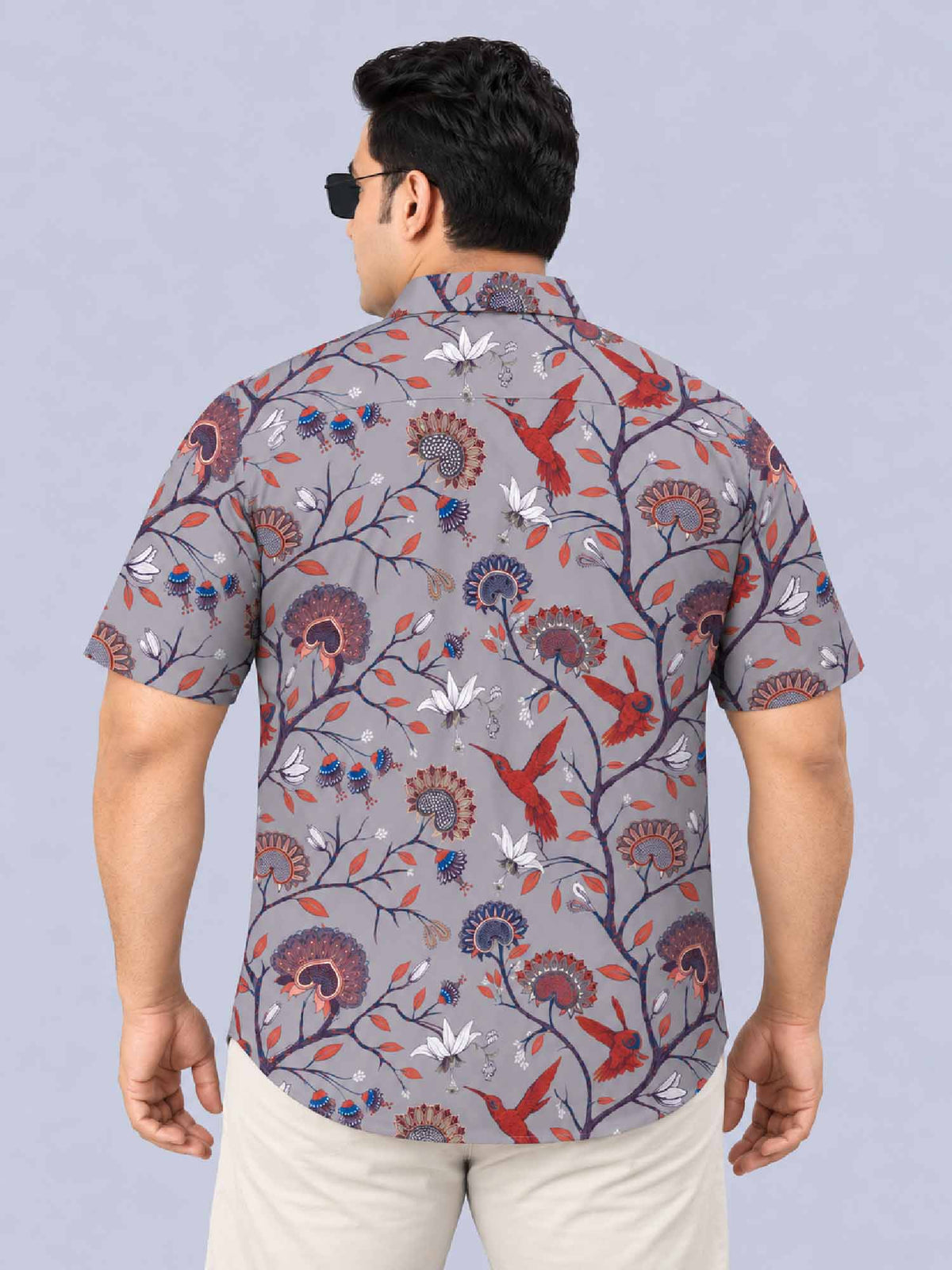 Hummingbird Floral Digital Printed Men's Plus Size Half Sleeve Shirt
