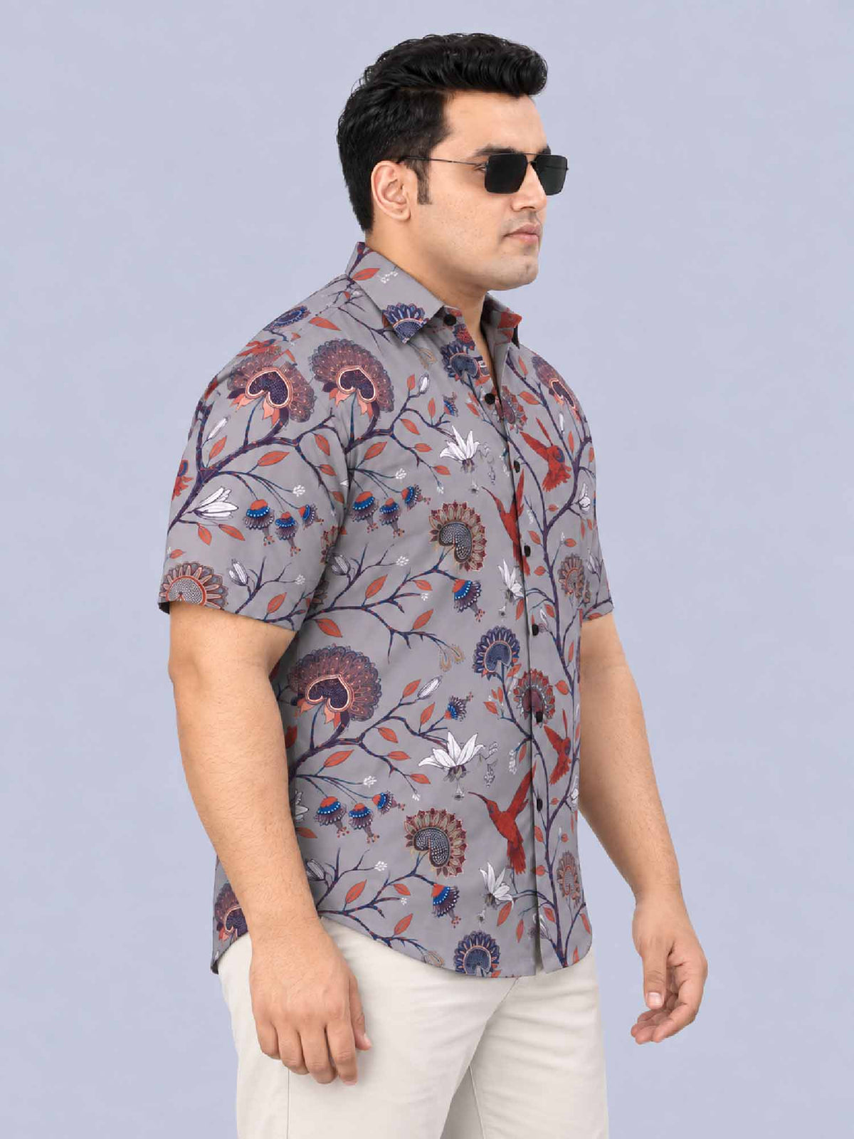 Hummingbird Floral Digital Printed Men's Plus Size Half Sleeve Shirt