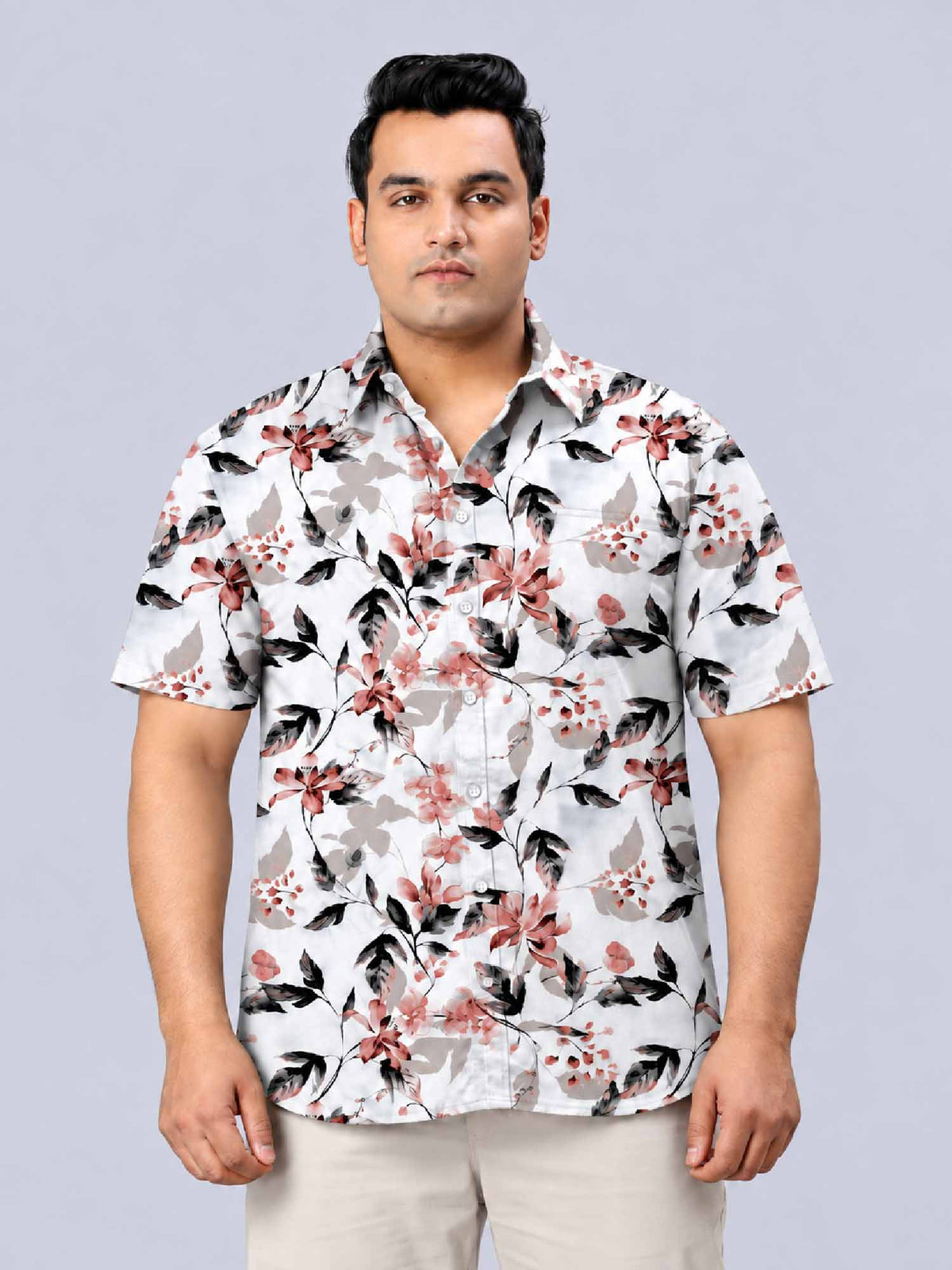 Flowing Style Digital Printed Men's Plus Size Half Sleeve Shirt