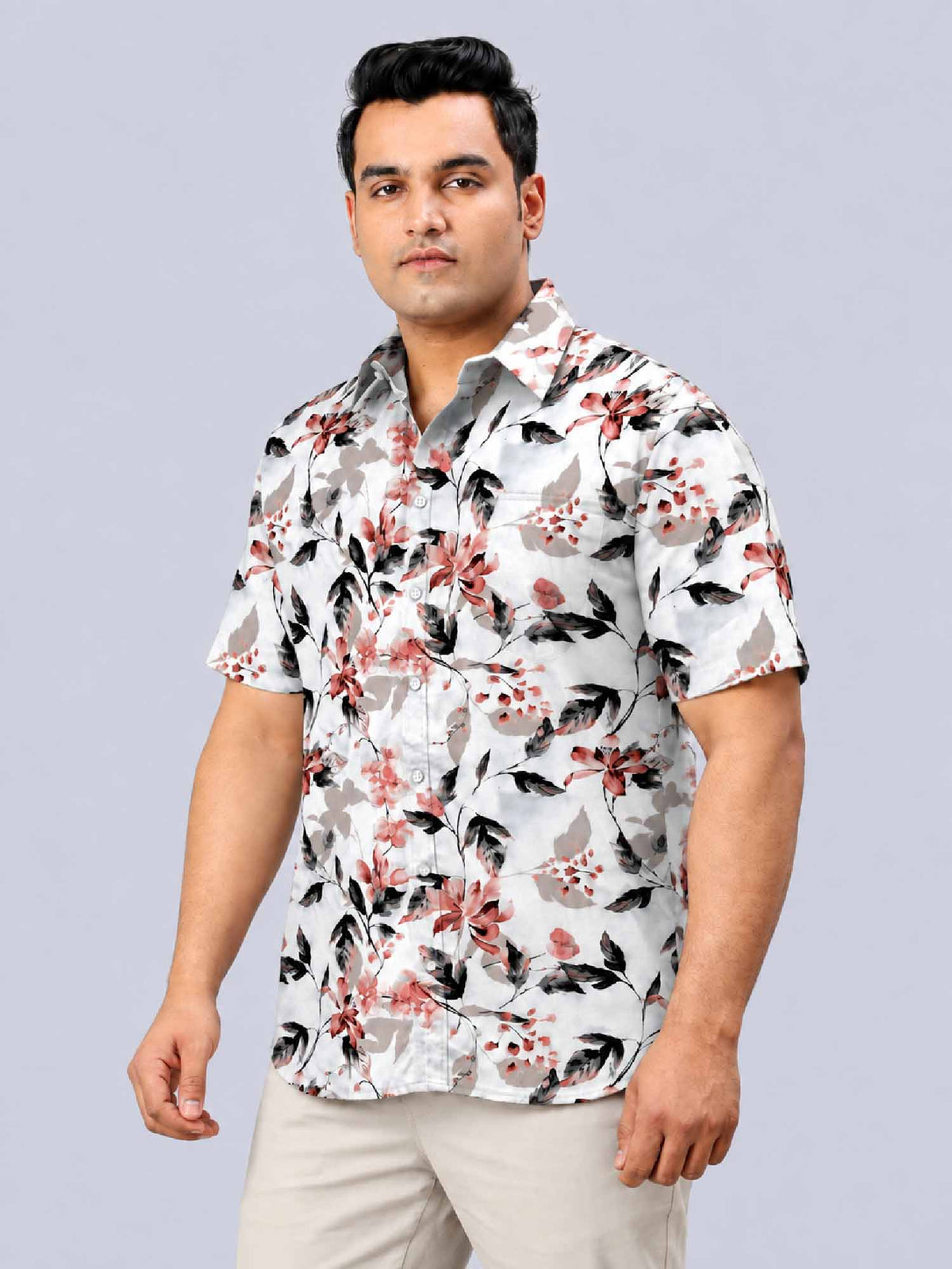 Flowing Style Digital Printed Men's Plus Size Half Sleeve Shirt
