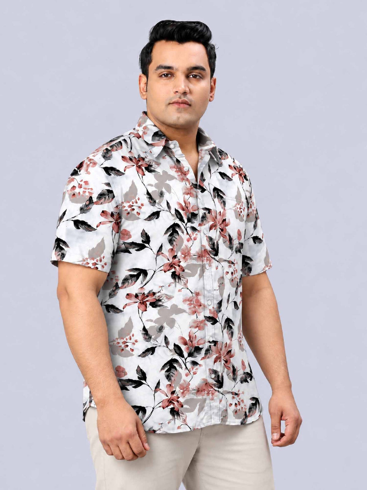Flowing Style Digital Printed Men's Plus Size Half Sleeve Shirt