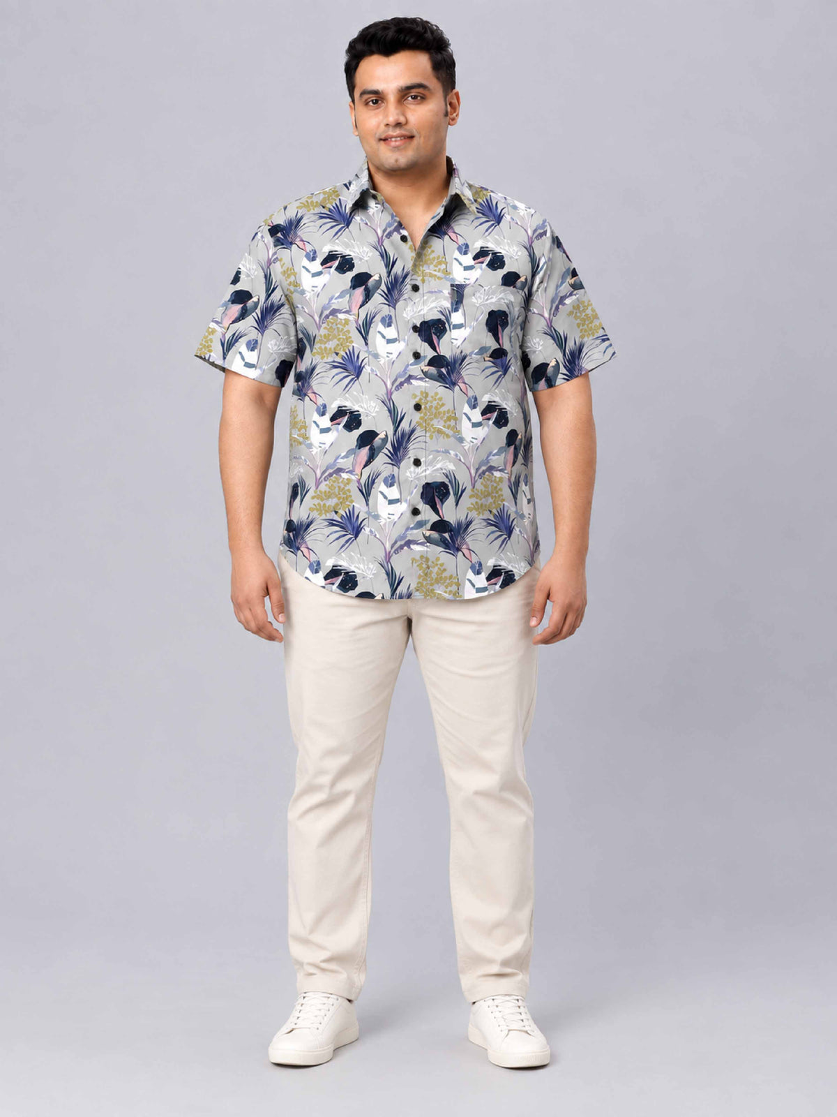 Exotic Leaves Digital Printed Men's Plus Size Half Sleeve Shirt