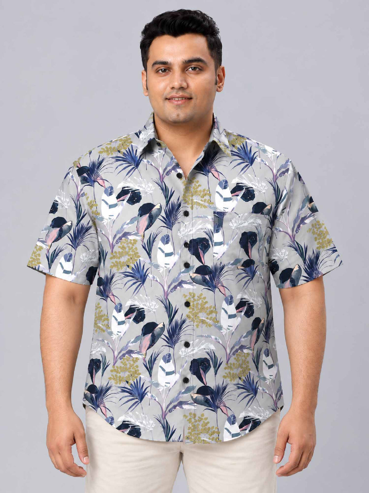 Exotic Leaves Digital Printed Men's Plus Size Half Sleeve Shirt