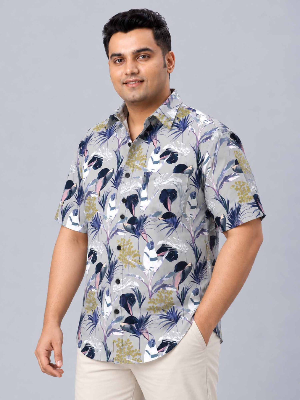 Exotic Leaves Digital Printed Men's Plus Size Half Sleeve Shirt