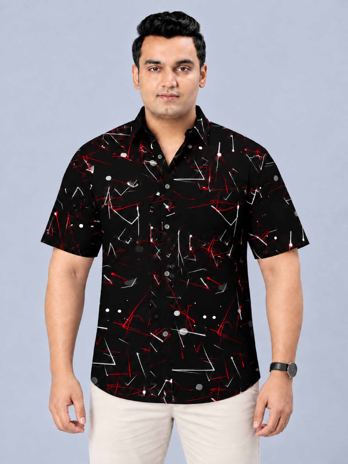 Particle Effects Digital Printed Men's Plus Size Half Sleeve Shirt