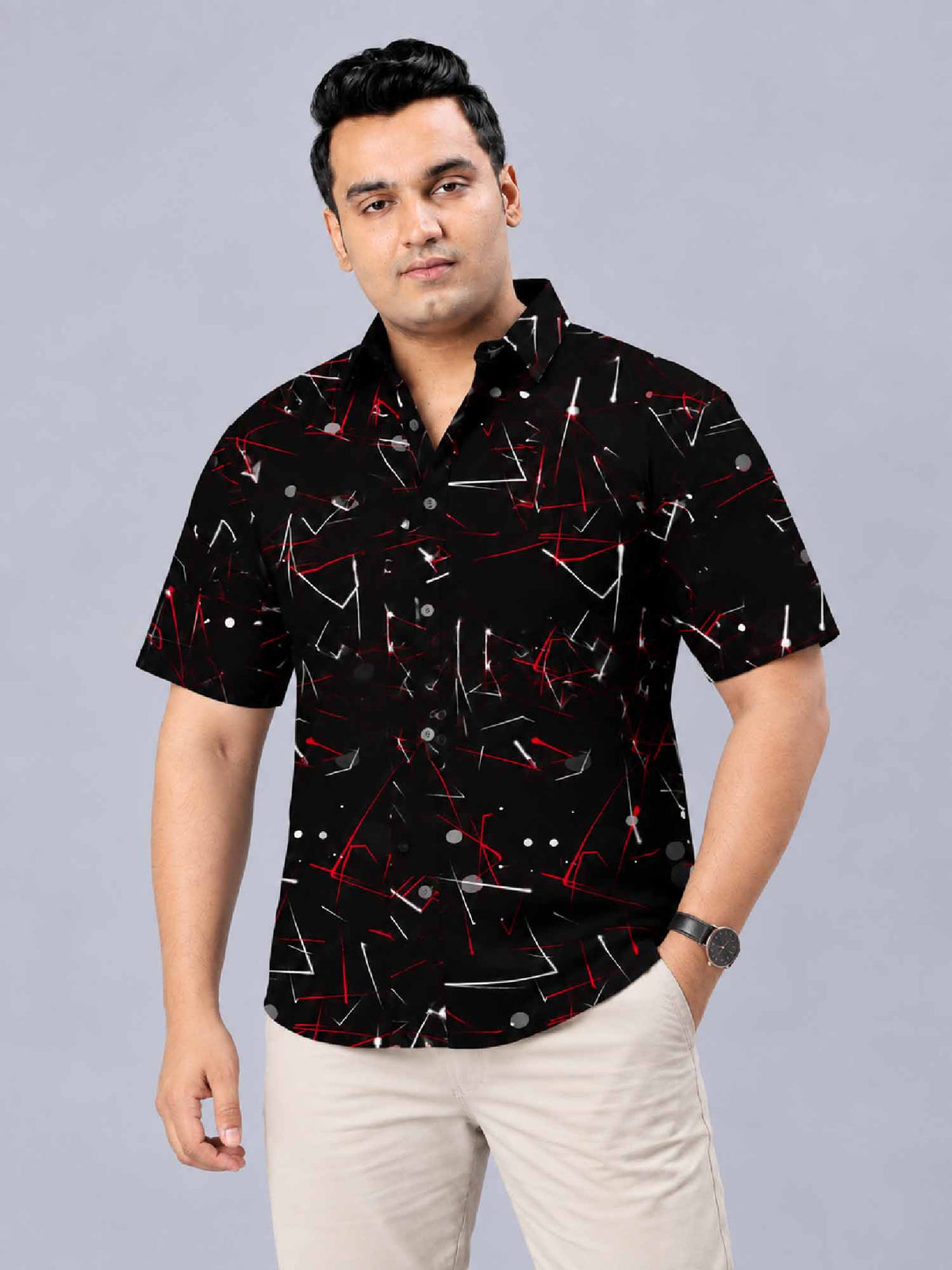 Particle Effects Digital Printed Men's Plus Size Half Sleeve Shirt