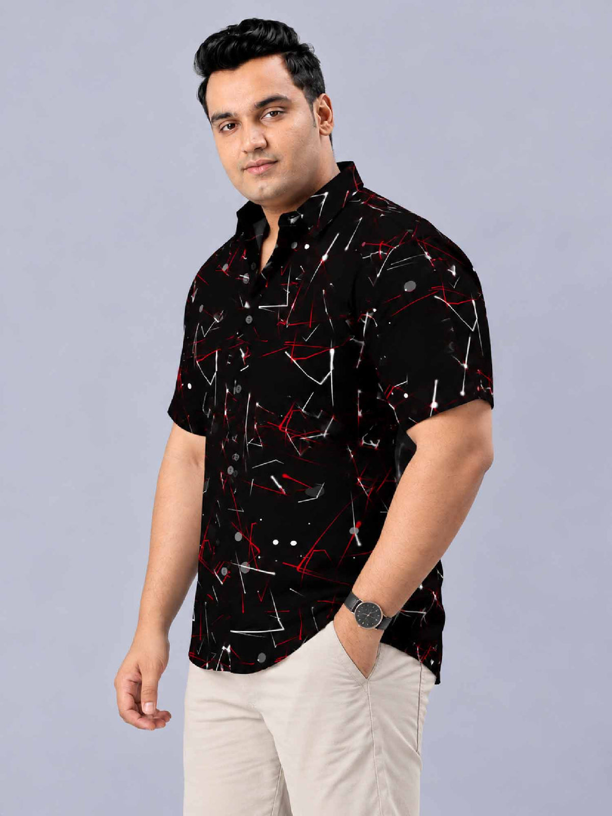 Particle Effects Digital Printed Men's Plus Size Half Sleeve Shirt
