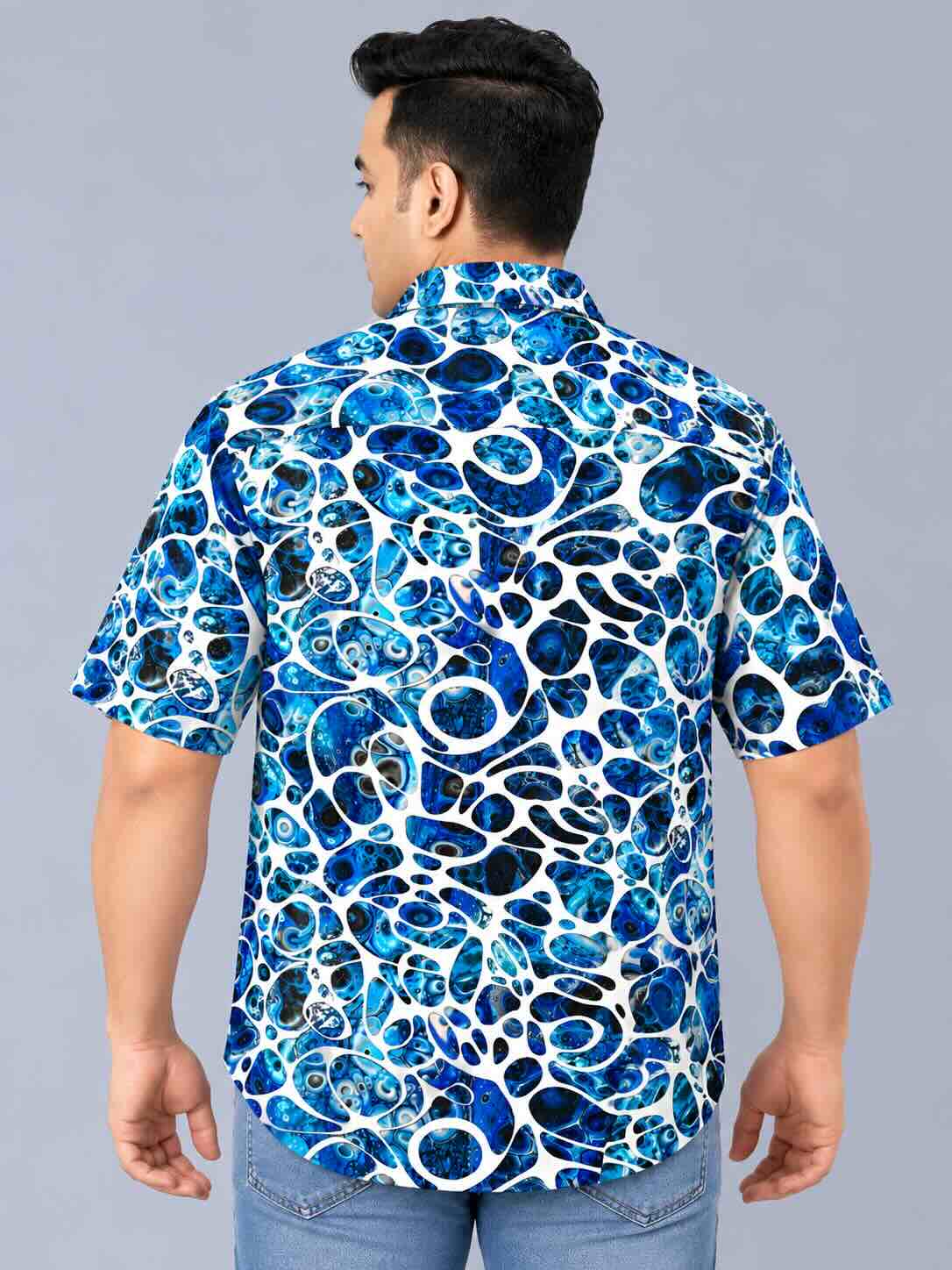 Blue Abstract Bubble Men's Plus Size Half Sleeve Shirt