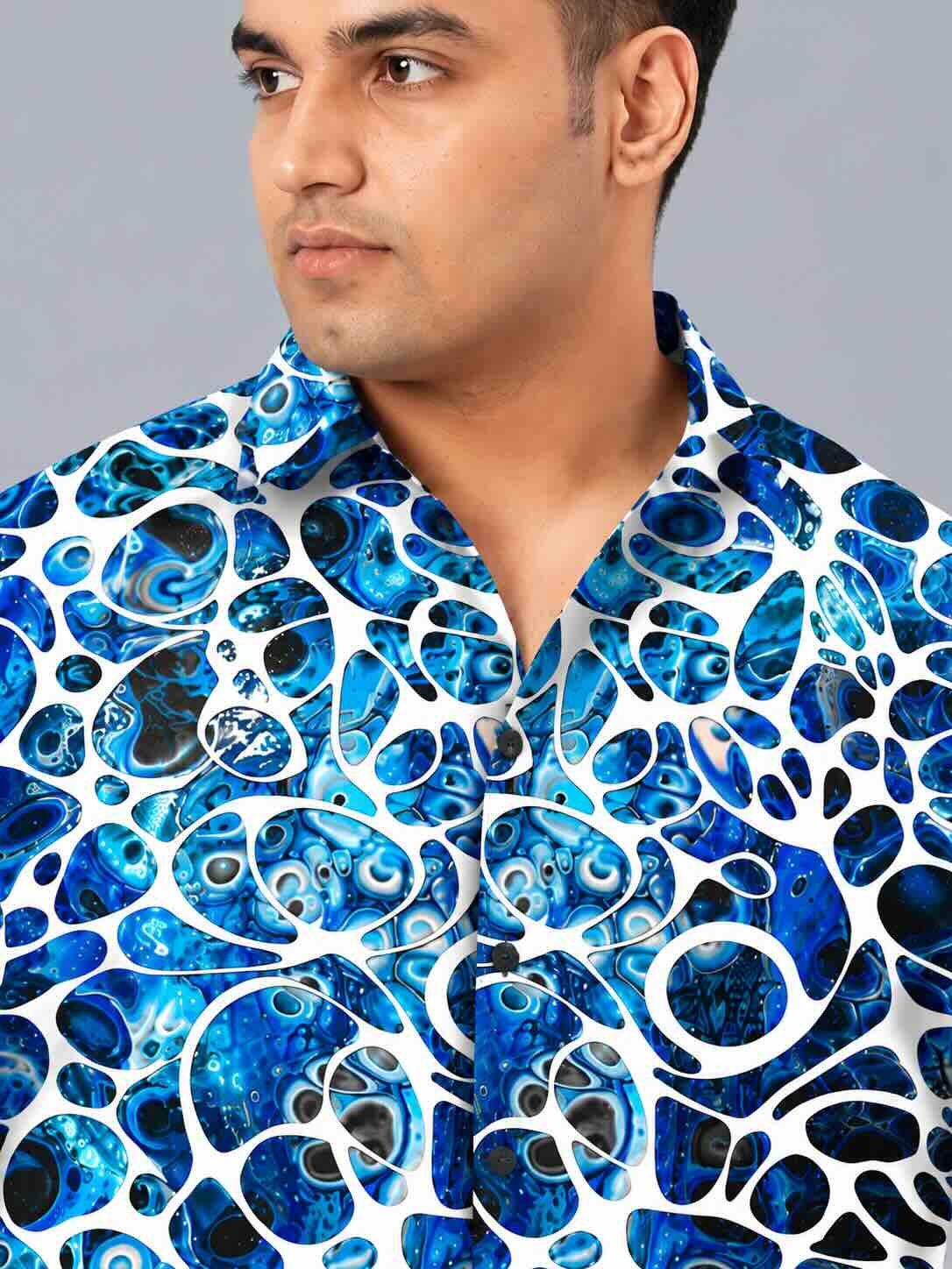 Blue Abstract Bubble Men's Plus Size Half Sleeve Shirt