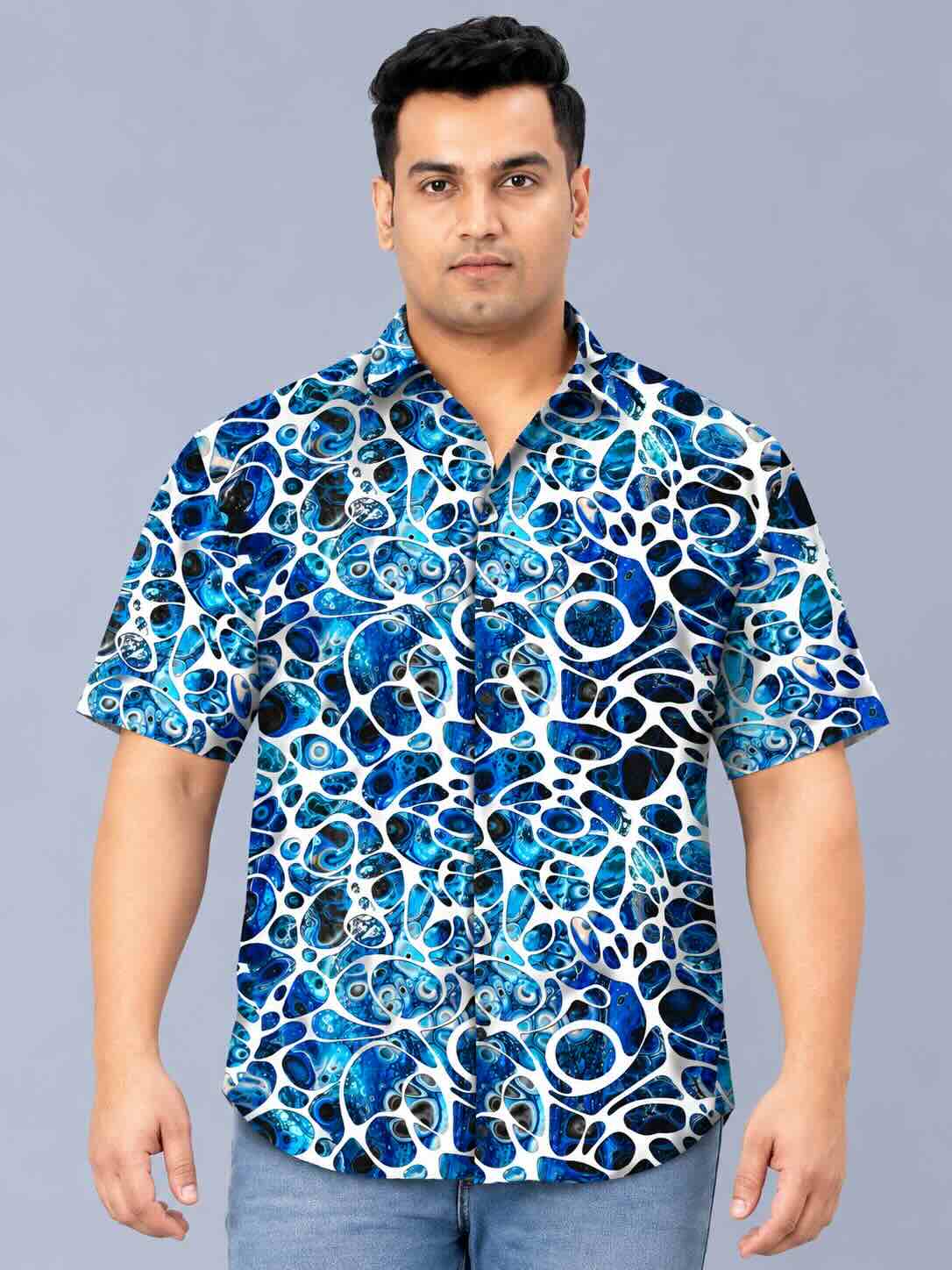Blue Abstract Bubble Men's Plus Size Half Sleeve Shirt