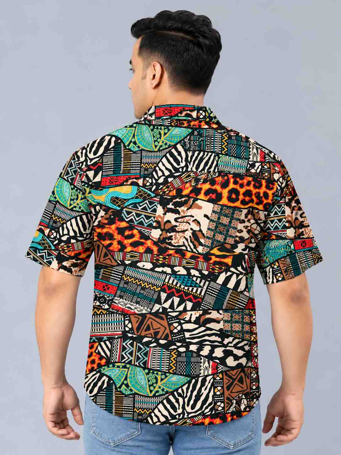 Ethnic Animal Fusion Printed Men's Plus Size Half Sleeve Shirt