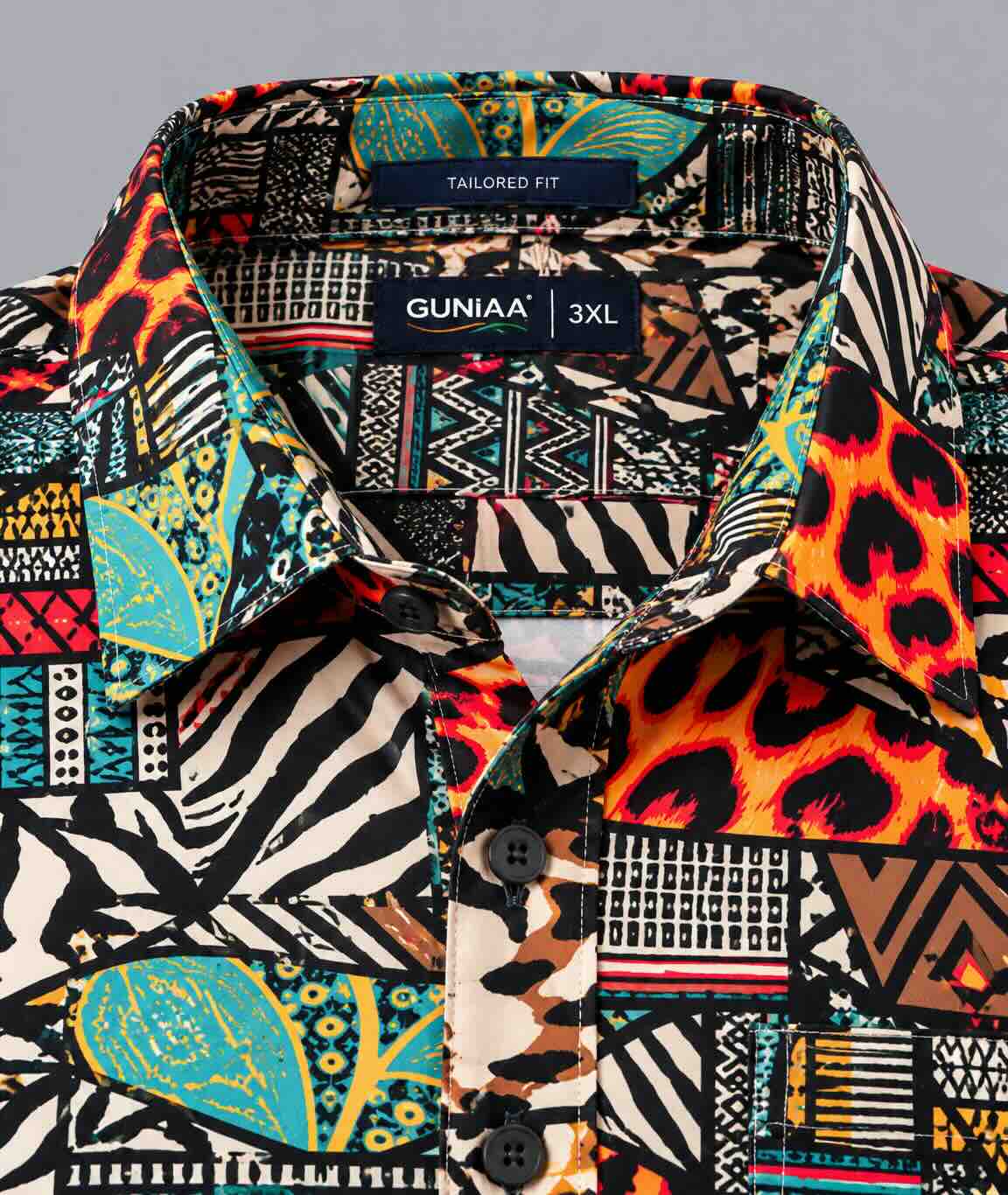 Ethnic Animal Fusion Printed Men's Plus Size Half Sleeve Shirt