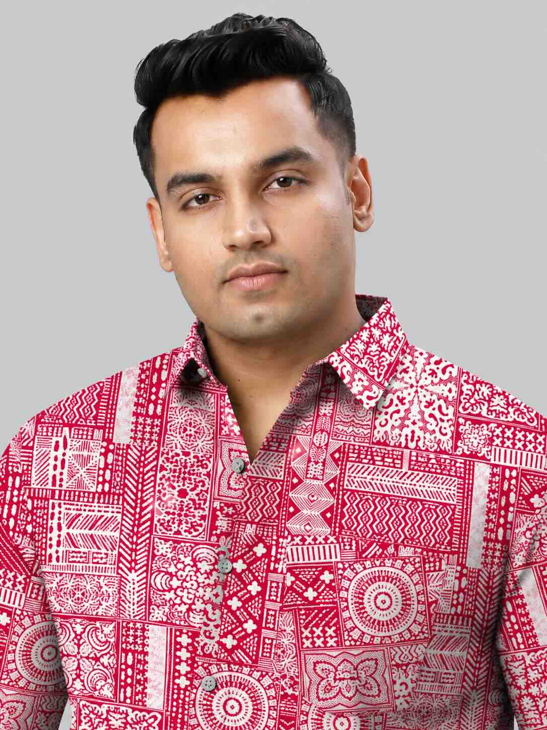 Geometric Block Printed Men's Plus Size Half Sleeve Shirt