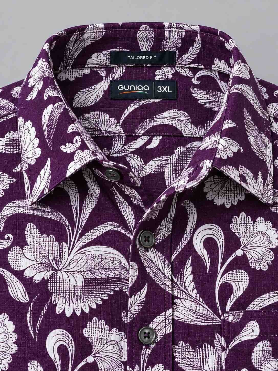Purple Floral Printed Men's Plus Size Half Sleeve Shirt