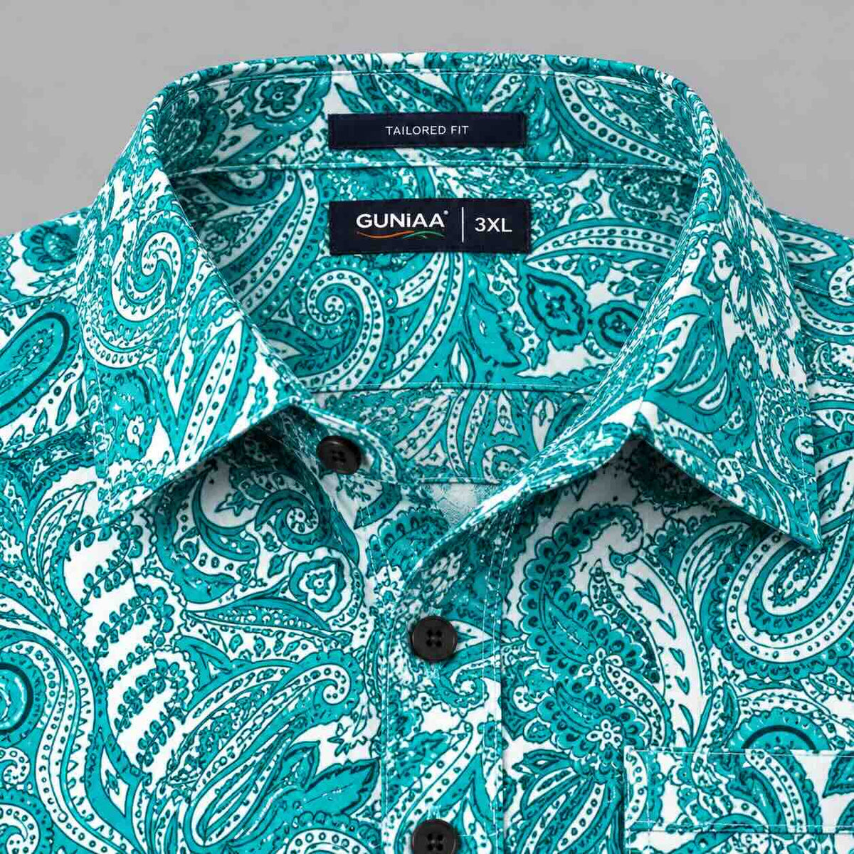 Turquoise Paisley Printed Men's Plus Size Half Sleeve Shirt