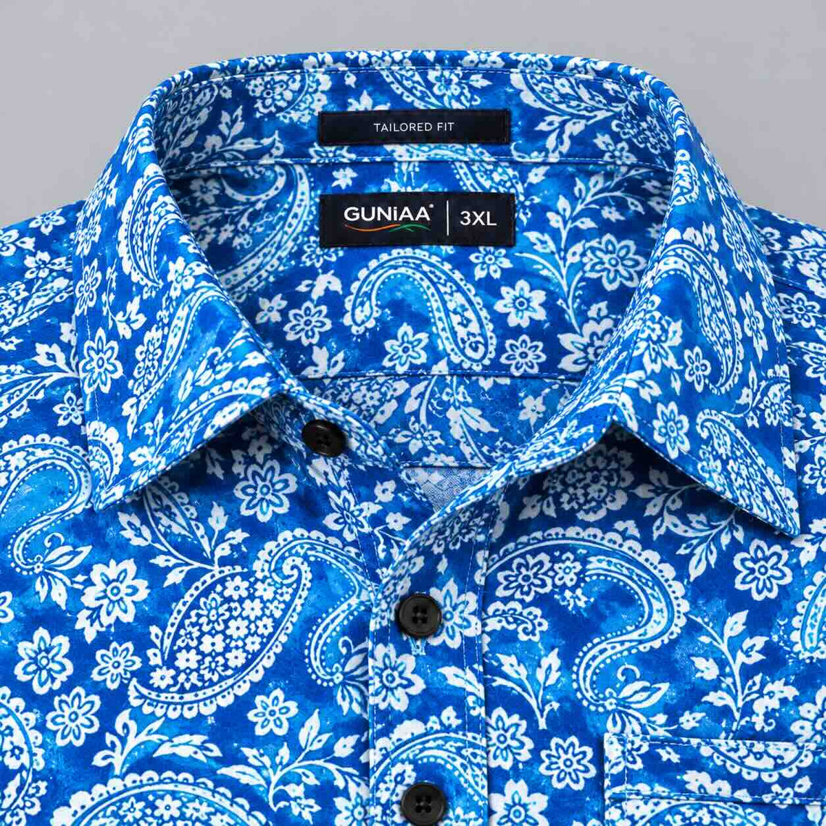 Indigo Floral Paisley Printed Men's Plus Size Half Sleeve Shirt