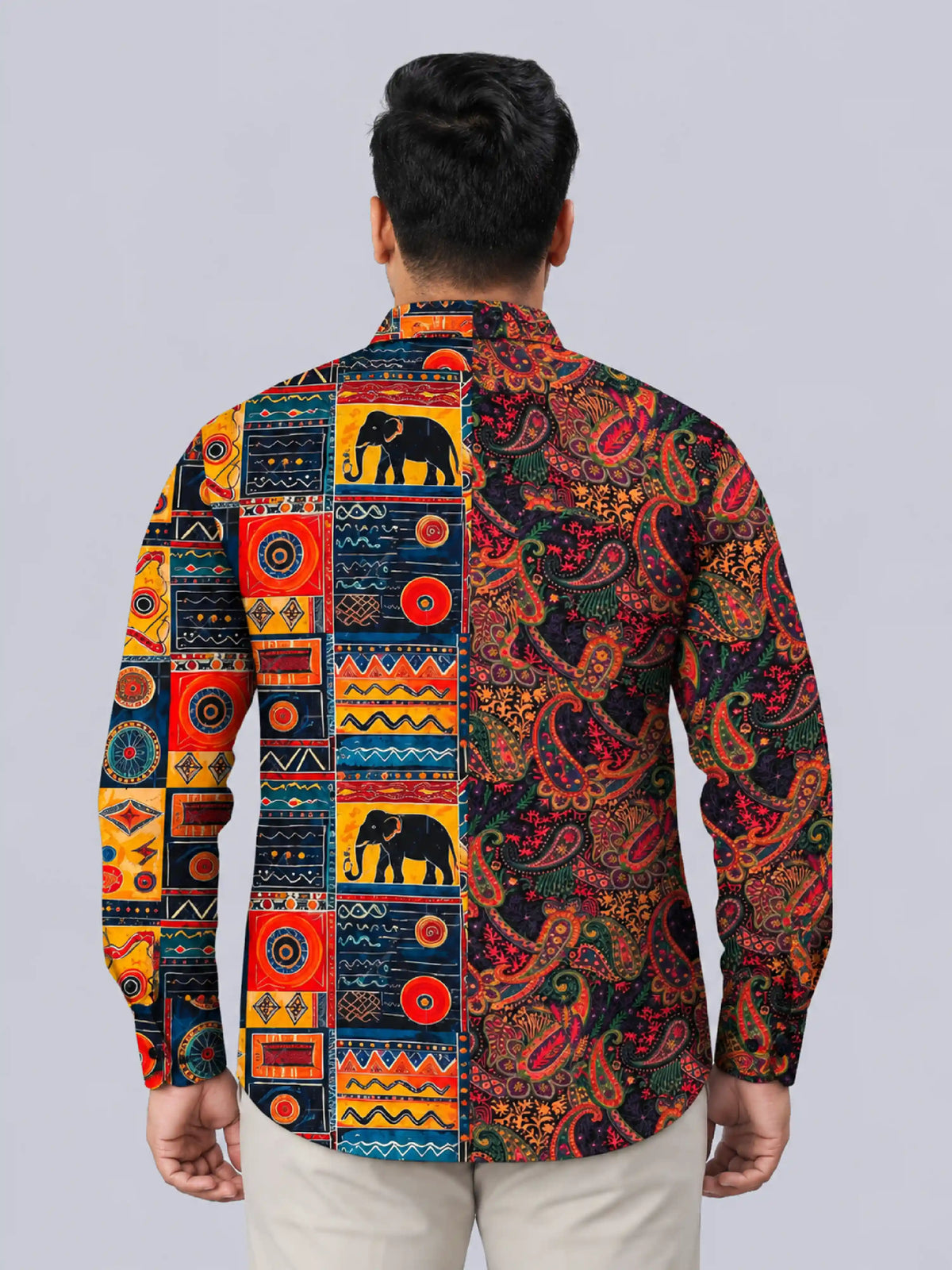 Tribal Elephant Digital Printed Men's Plus Size Party Wear Full Shirt